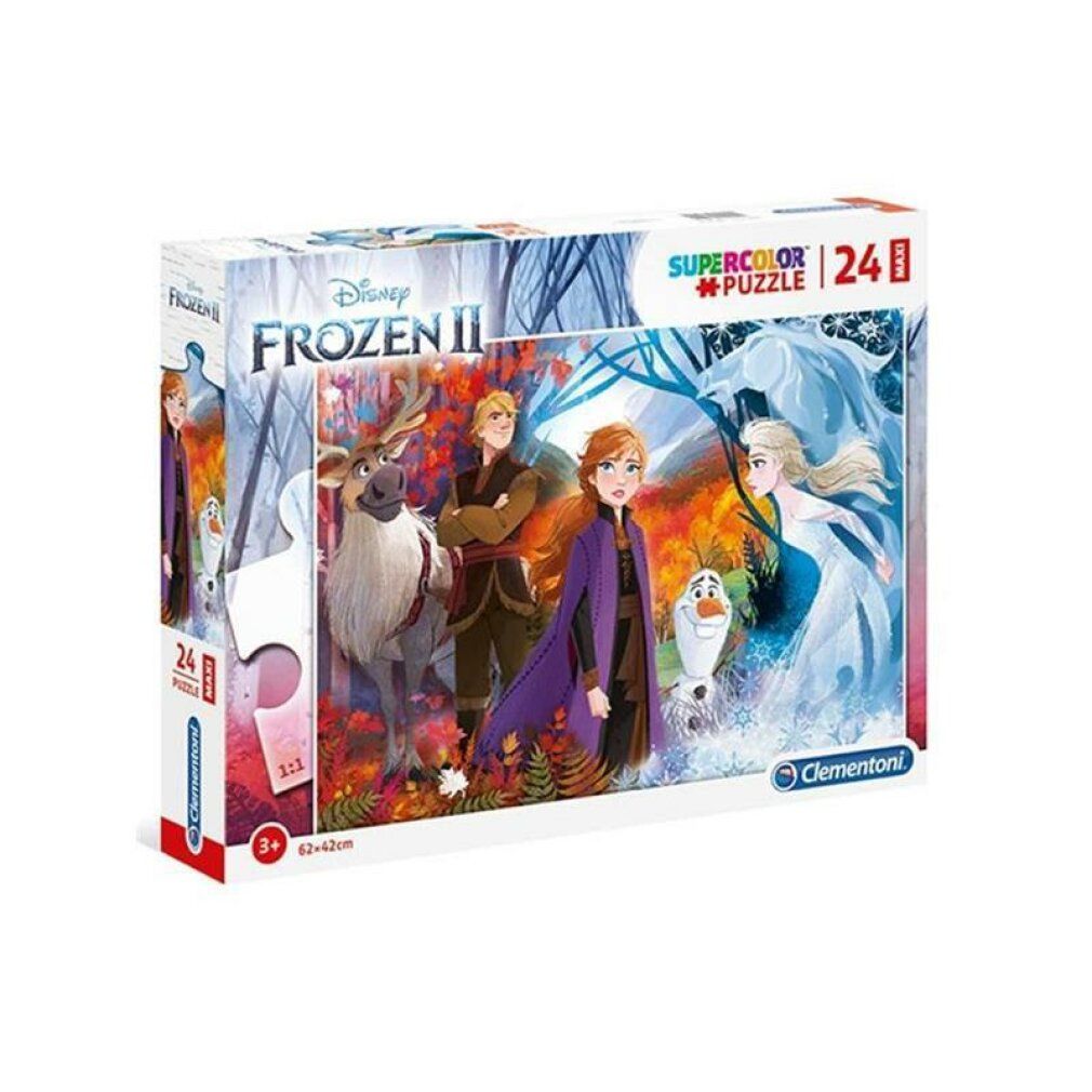 Scatola puzzle Frozen 2. 24 pezzi Maxi. Logo Clementoni. Età: 3+. Dimensioni: 62x42cm.