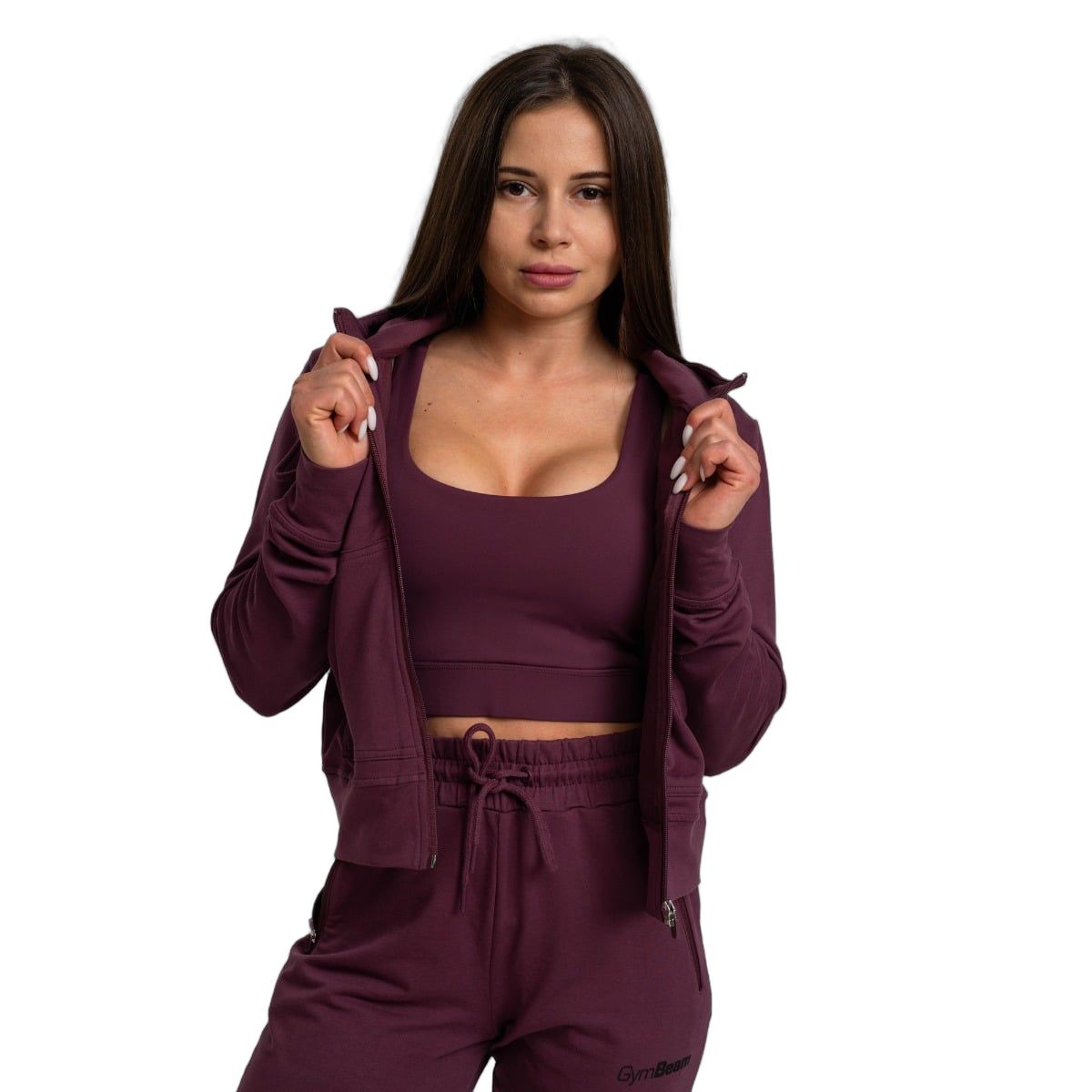 GymBeam Felpa donna TRN Eggplant cropped con cappuccio e zip