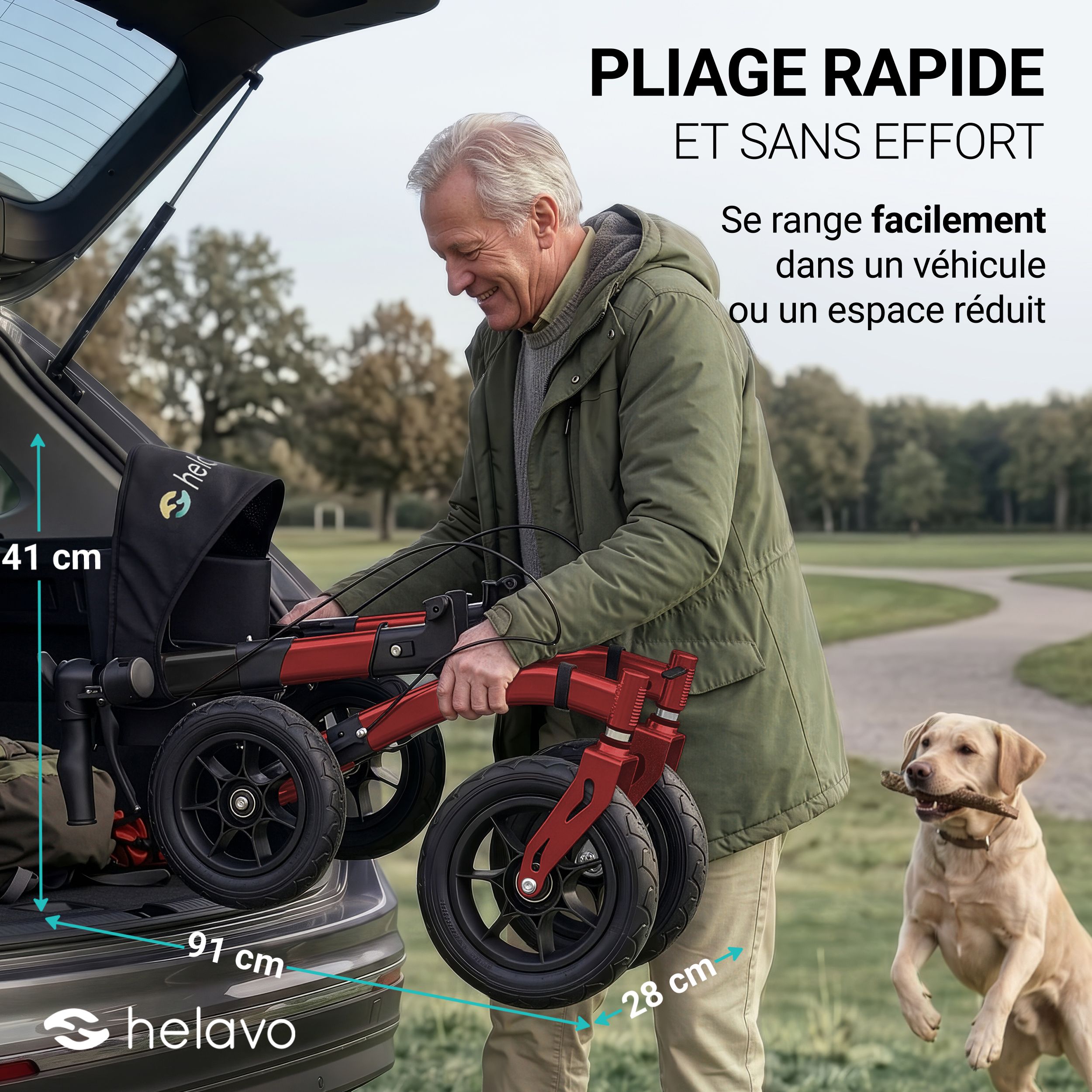 Helavo Deambulatore da esterno pieghevole con ruote antiforatura e seduta 9,5kg