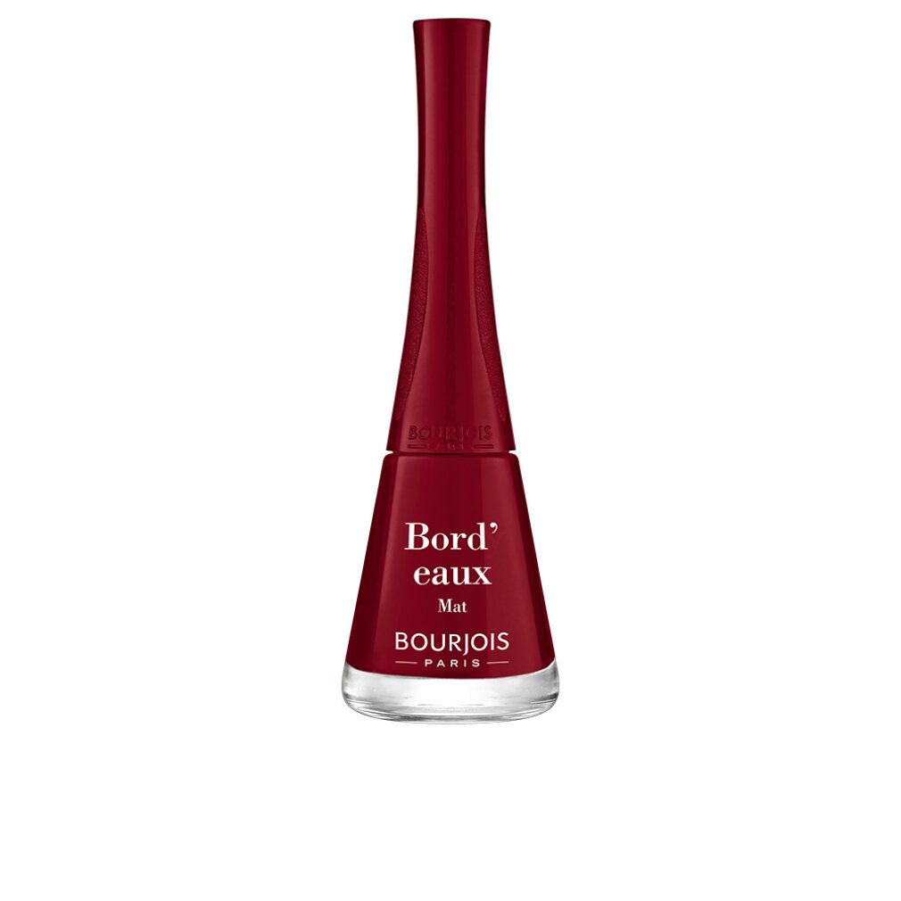 Flacone di smalto bordeaux. Scritta: Bord'eaux, Mat, Bourjois Paris.