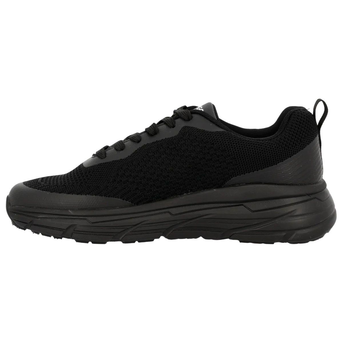 Sneaker nero, vista laterale. Tomaia in mesh, suola spessa. Marchio HERGOS visibile.