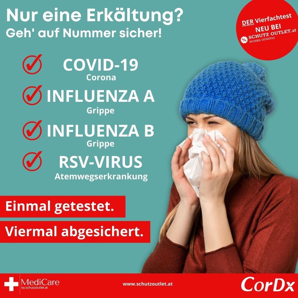 CorDX Test antigenico 4in1 per l'influenza A/B + COVID-19 + RSV + MASCHERINA FFP2 NANO GRATIS