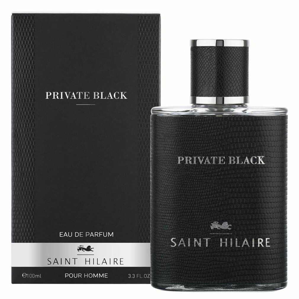 Flacone e confezione neri. Scritta "PRIVATE BLACK", "SAINT HILAIRE" e "EAU DE PARFUM".