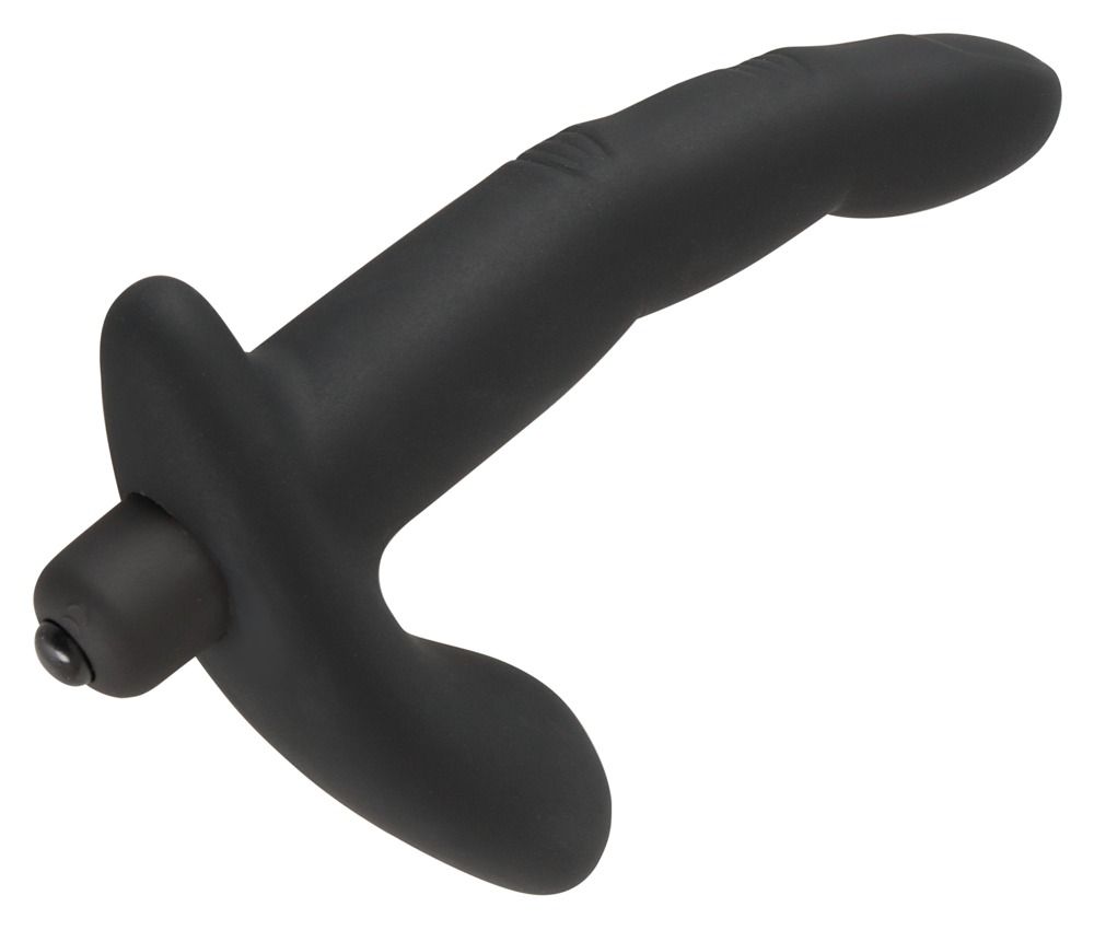 Vibratore nero con forma curva. Composto da un'asta allungata e una parte curva. Base arrotondata.