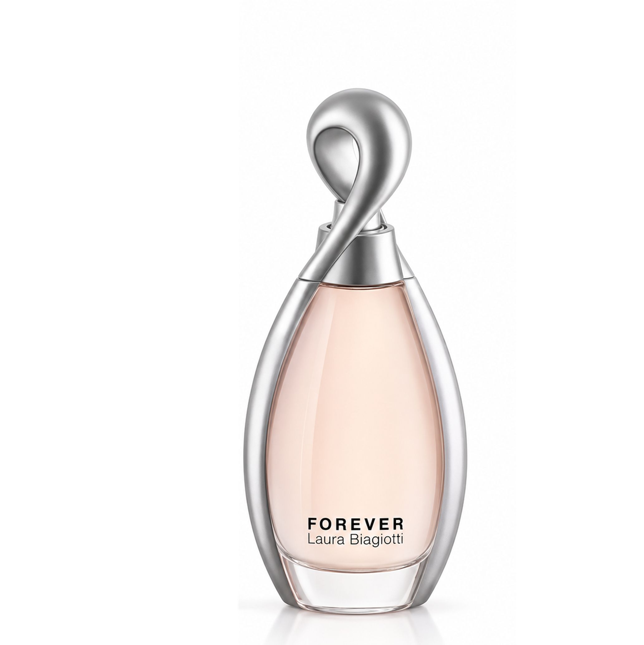 Flacone di Laura Biagiotti Forever Eau de Parfum con tappo argentato attorcigliato.
