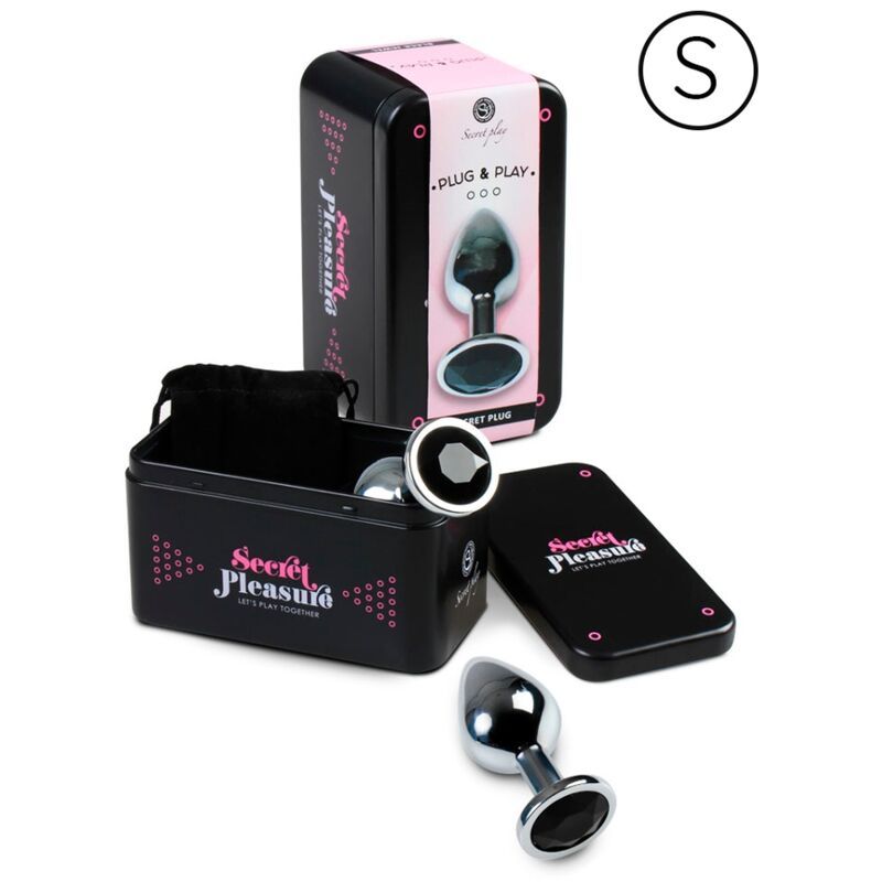 Confezione del prodotto con plug anale. Scatola nera con nome e logo del prodotto. Piccolo sacchetto nero e carta inclusi.
