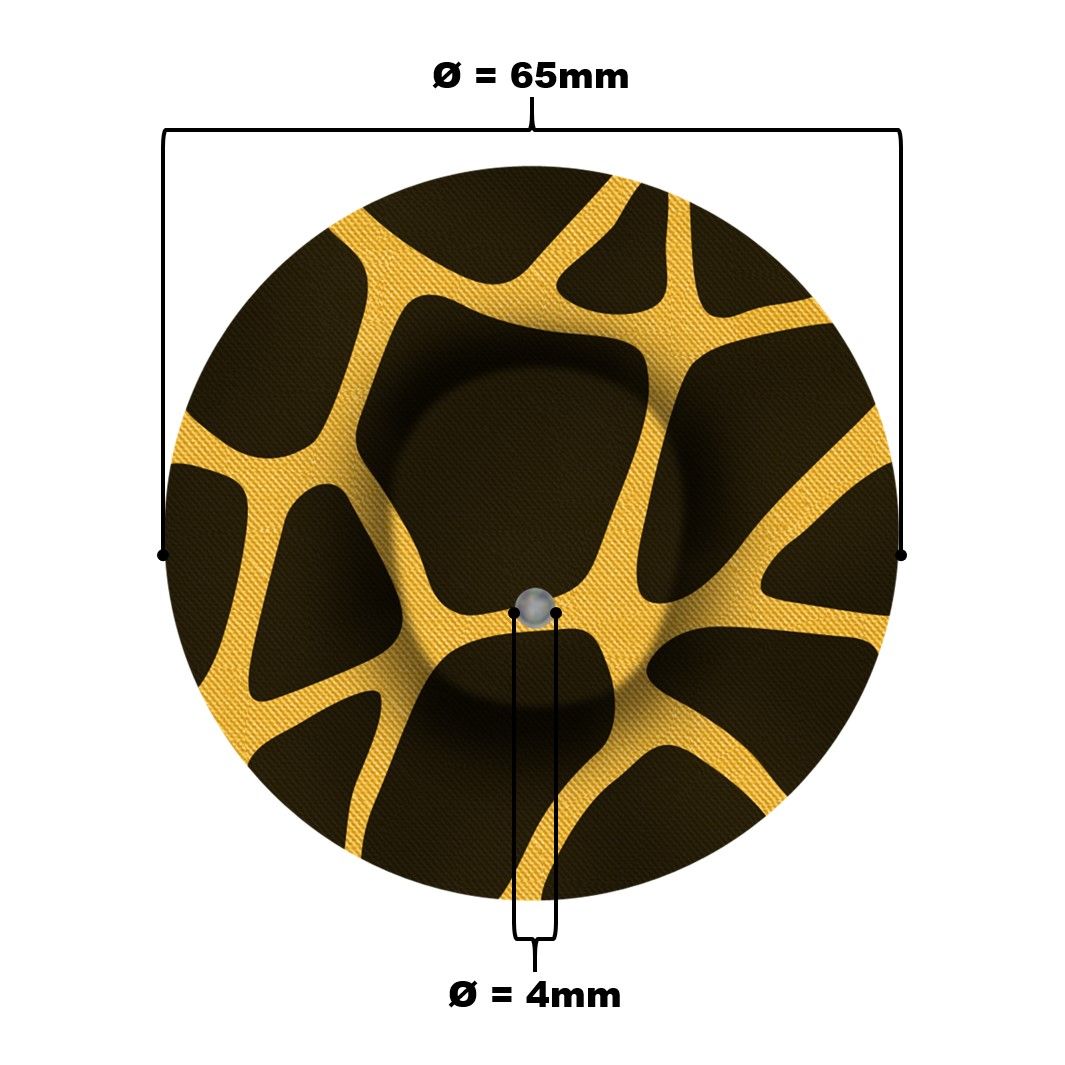 Cerotto fisso rotondo con motivo giraffa. Diametro 65mm, foro 4mm.