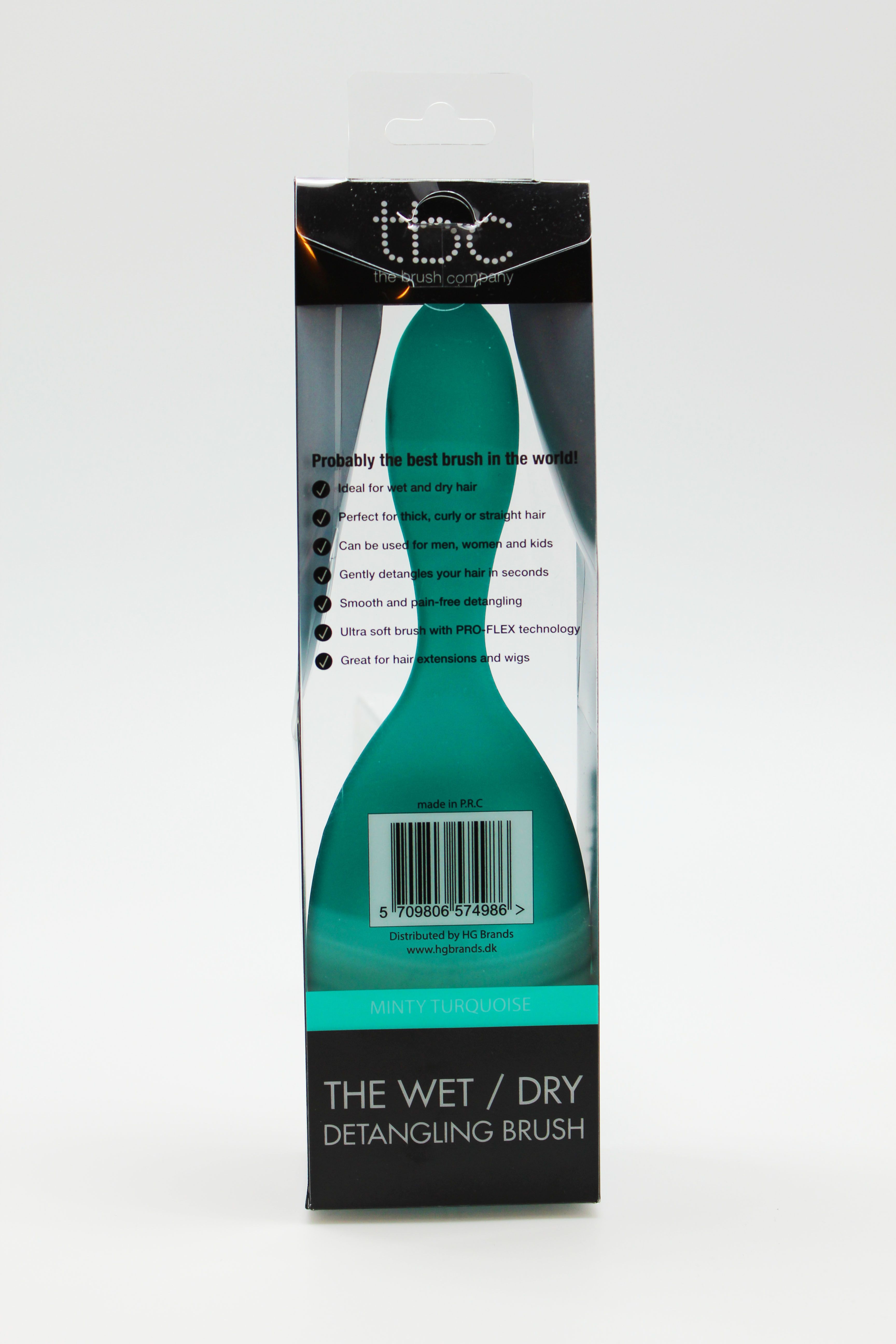 Retro della spazzola TBC Wet & Dry menta turchese nella sua confezione.