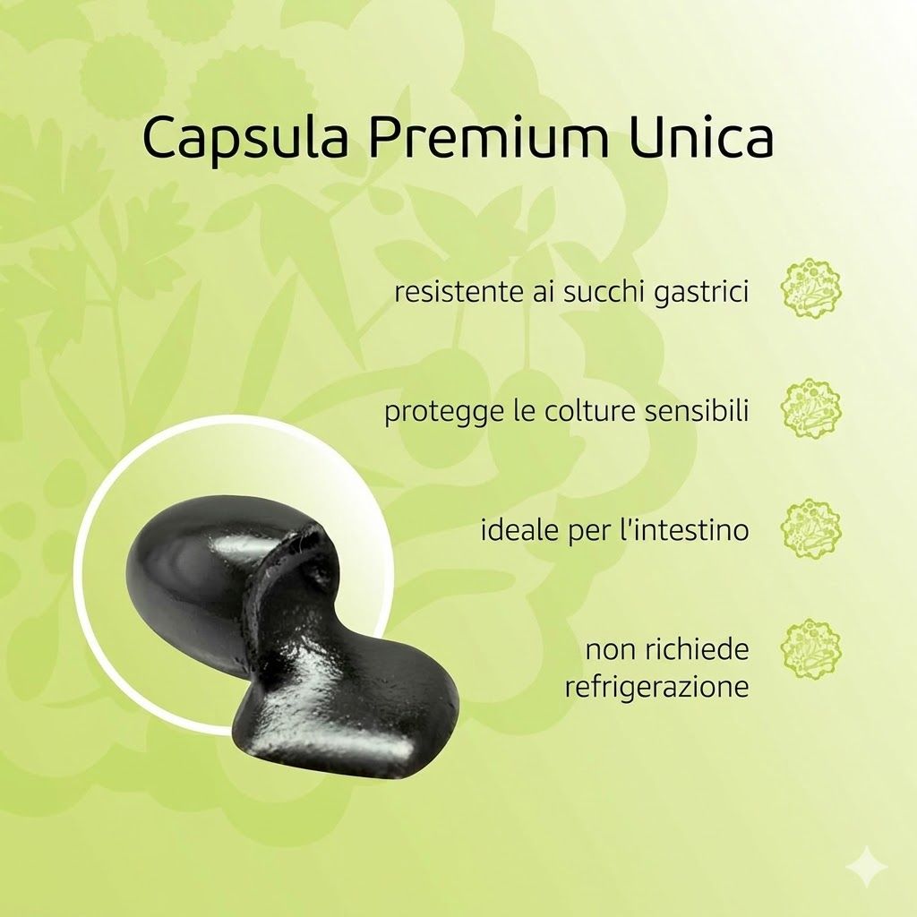 Donna con capsula Dr. OHHIRA, bicchiere d'acqua e lime, testo sulla salute intestinale.