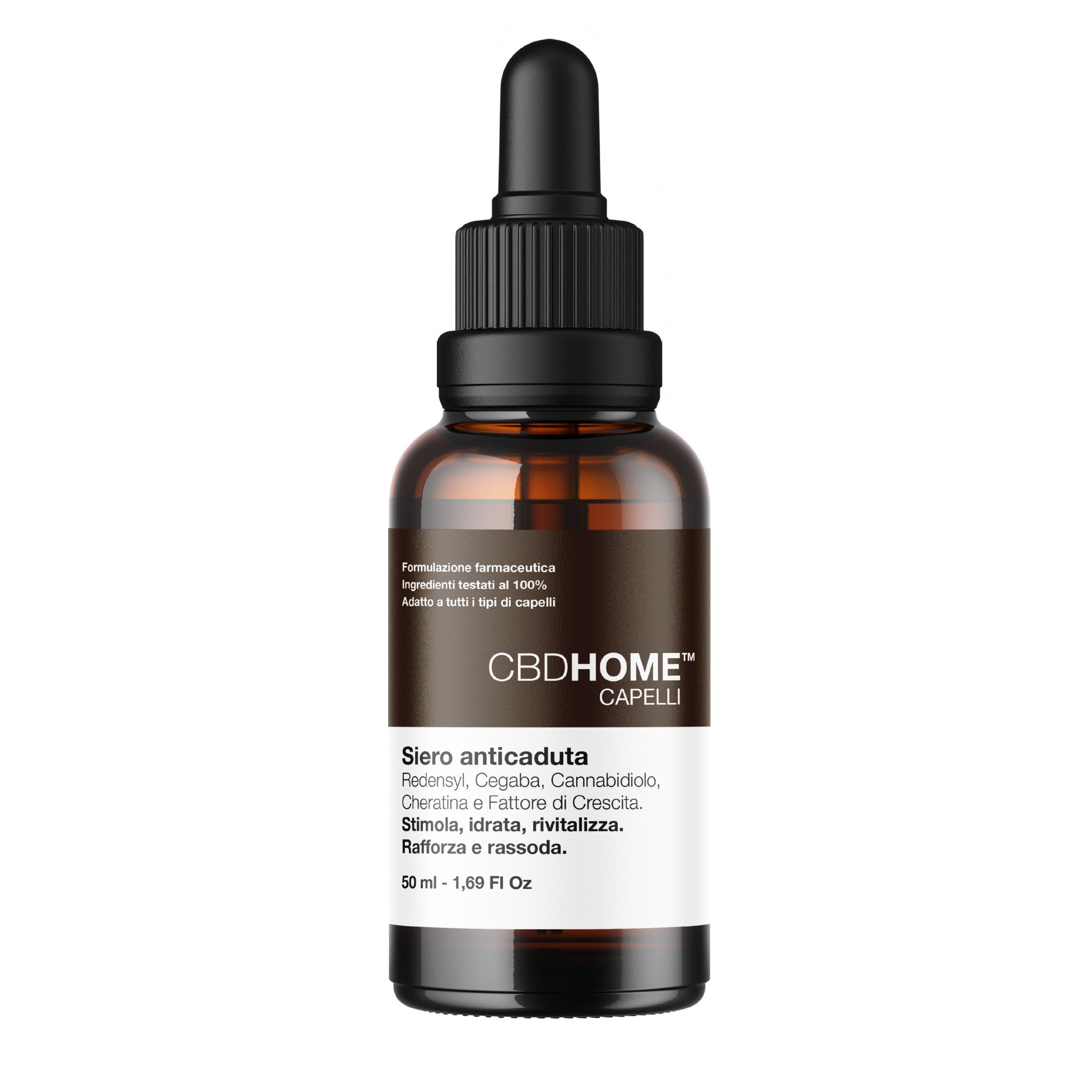 Flacone di siero anticaduta italiano per capelli. Vetro marrone con contagocce.