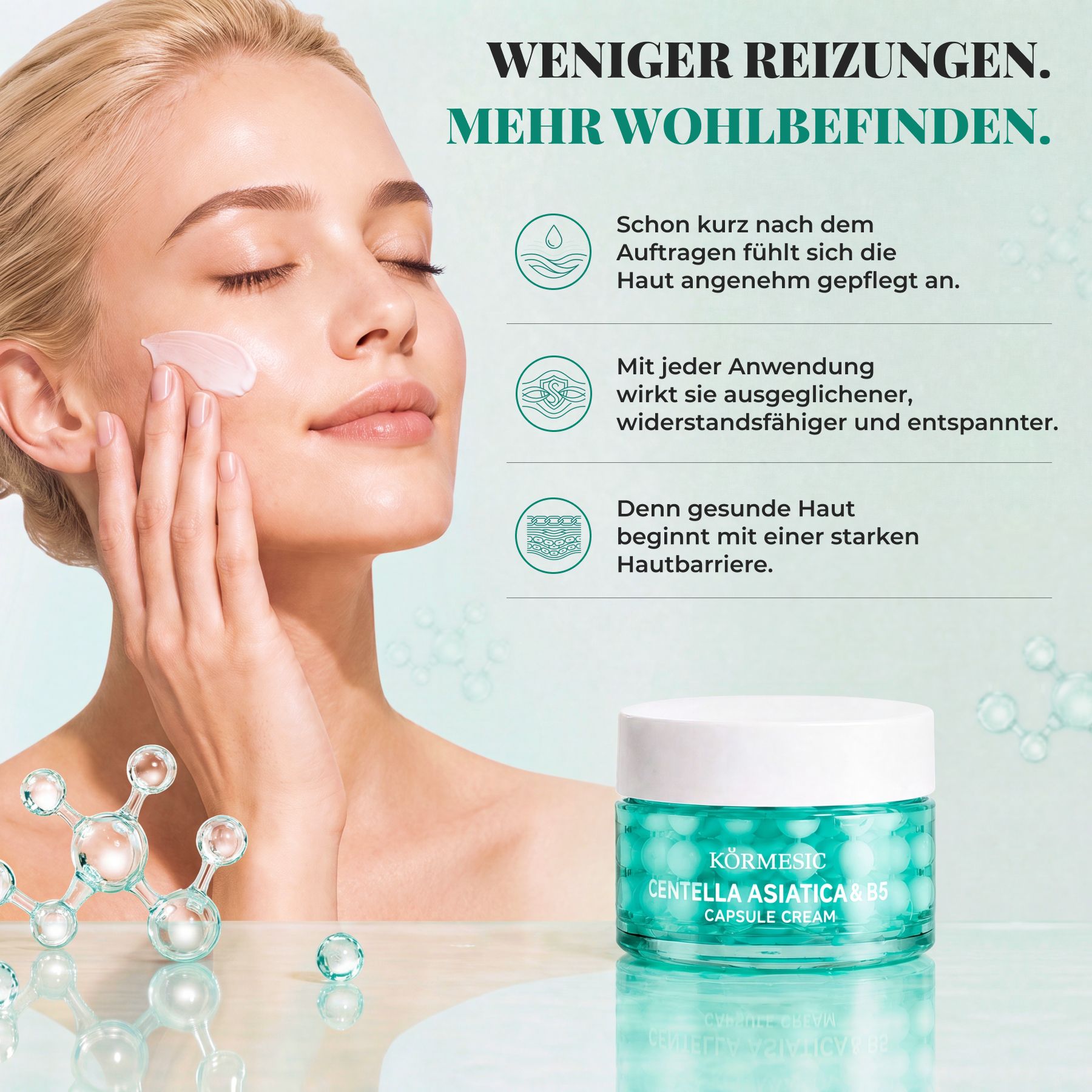 Crema viso KORMESIC in capsule con Centella Asiatica e Vitamina B5 – Azione lenitiva
