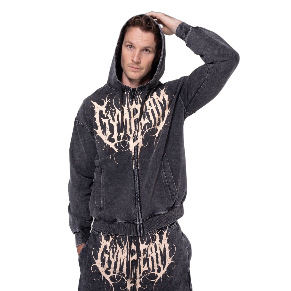 GymBeam Felpa uomo Abyss oversize con cappuccio e zip Charcoal