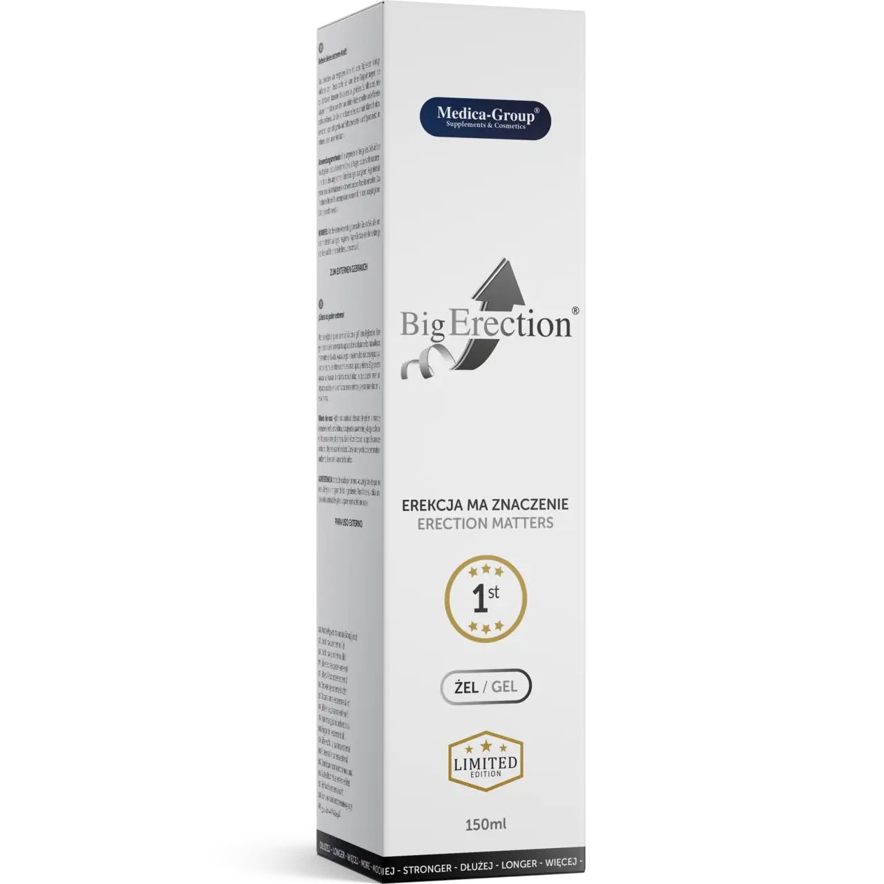 Confezione bianca con scritta "Big Erection", "Zel/Gel" e "Limited".