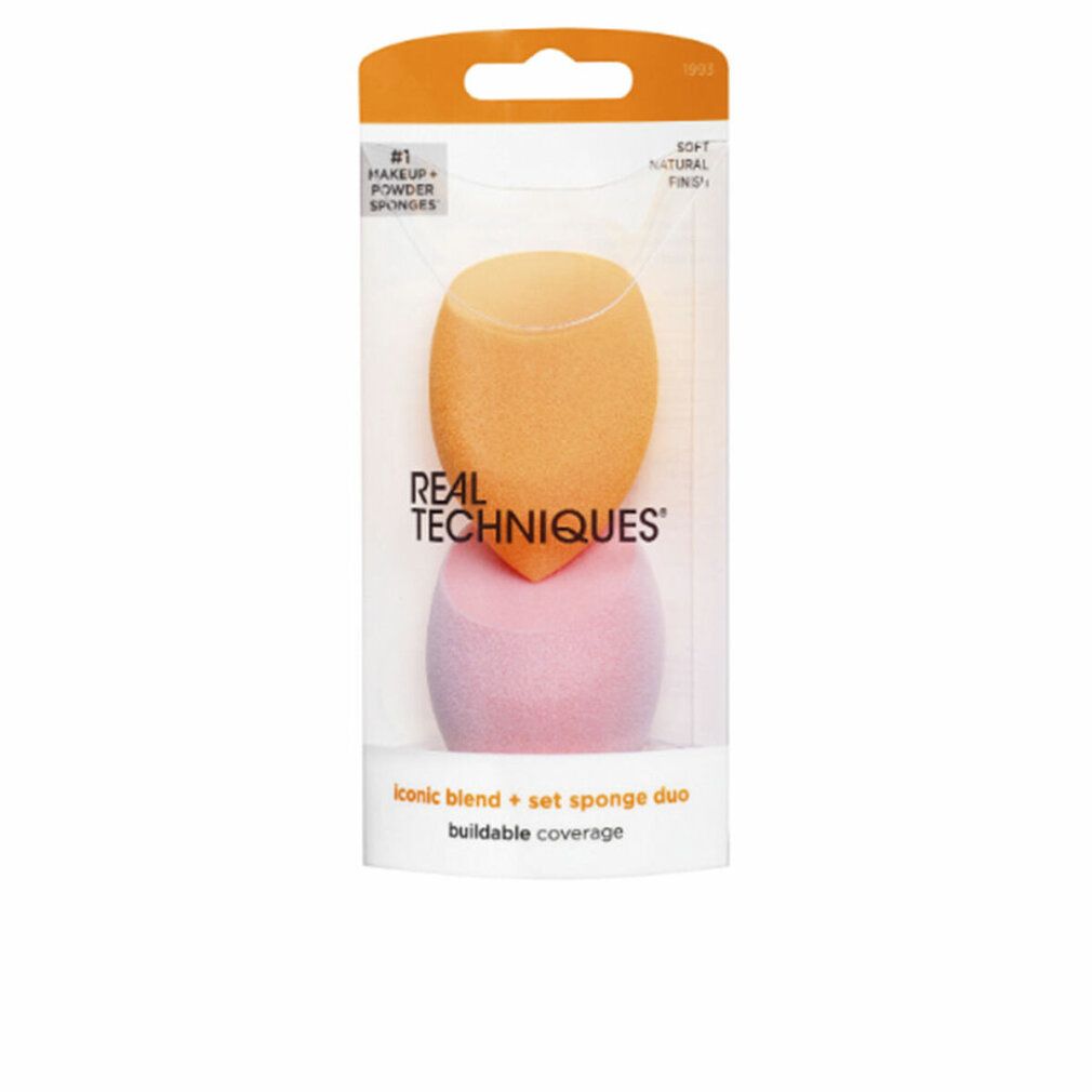 Confezione con due spugnette per trucco, arancione e rosa, di Real Techniques.