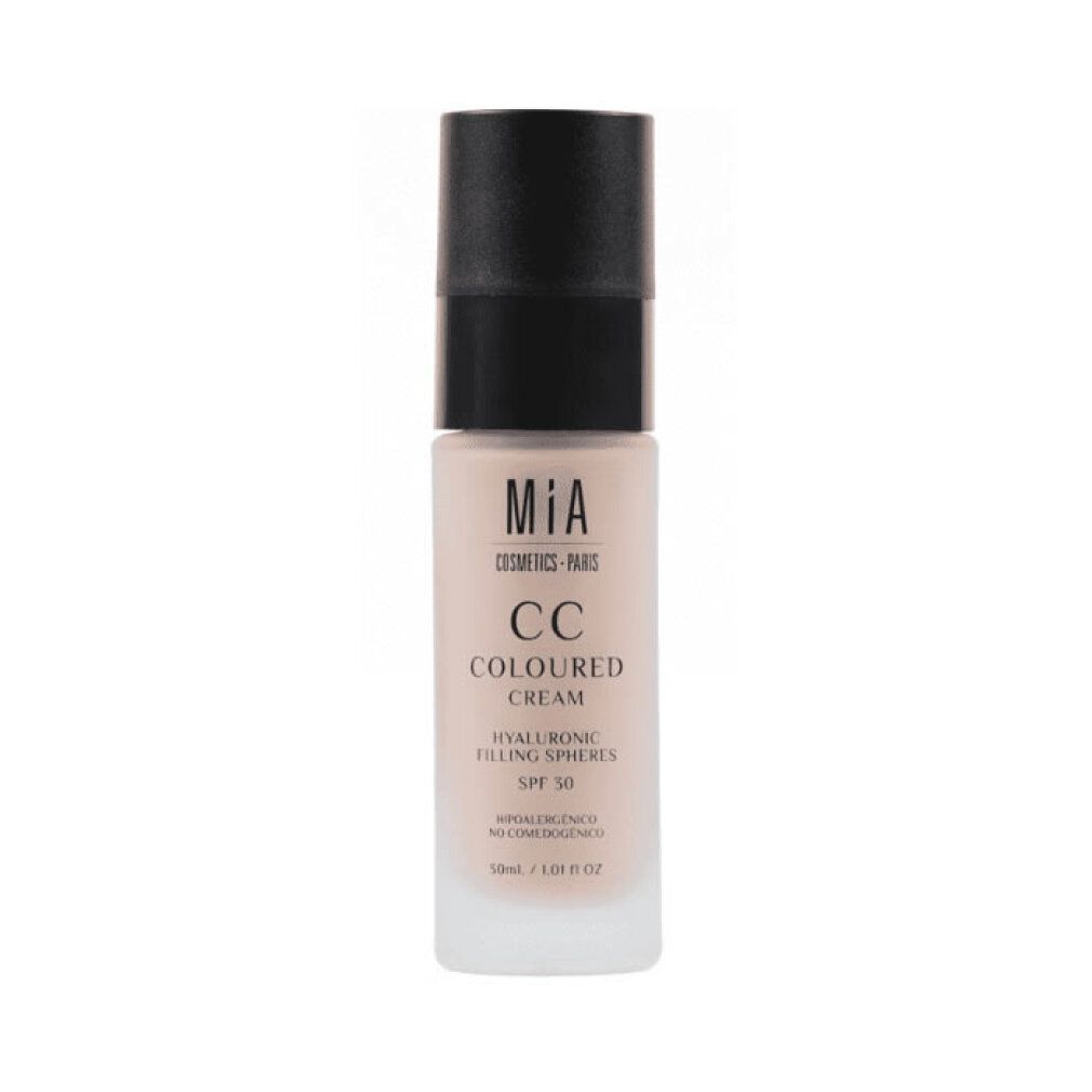 Mia Cosmetics CC Crema con sfere di acido ialuronico e SPF 30, flacone con erogatore.
