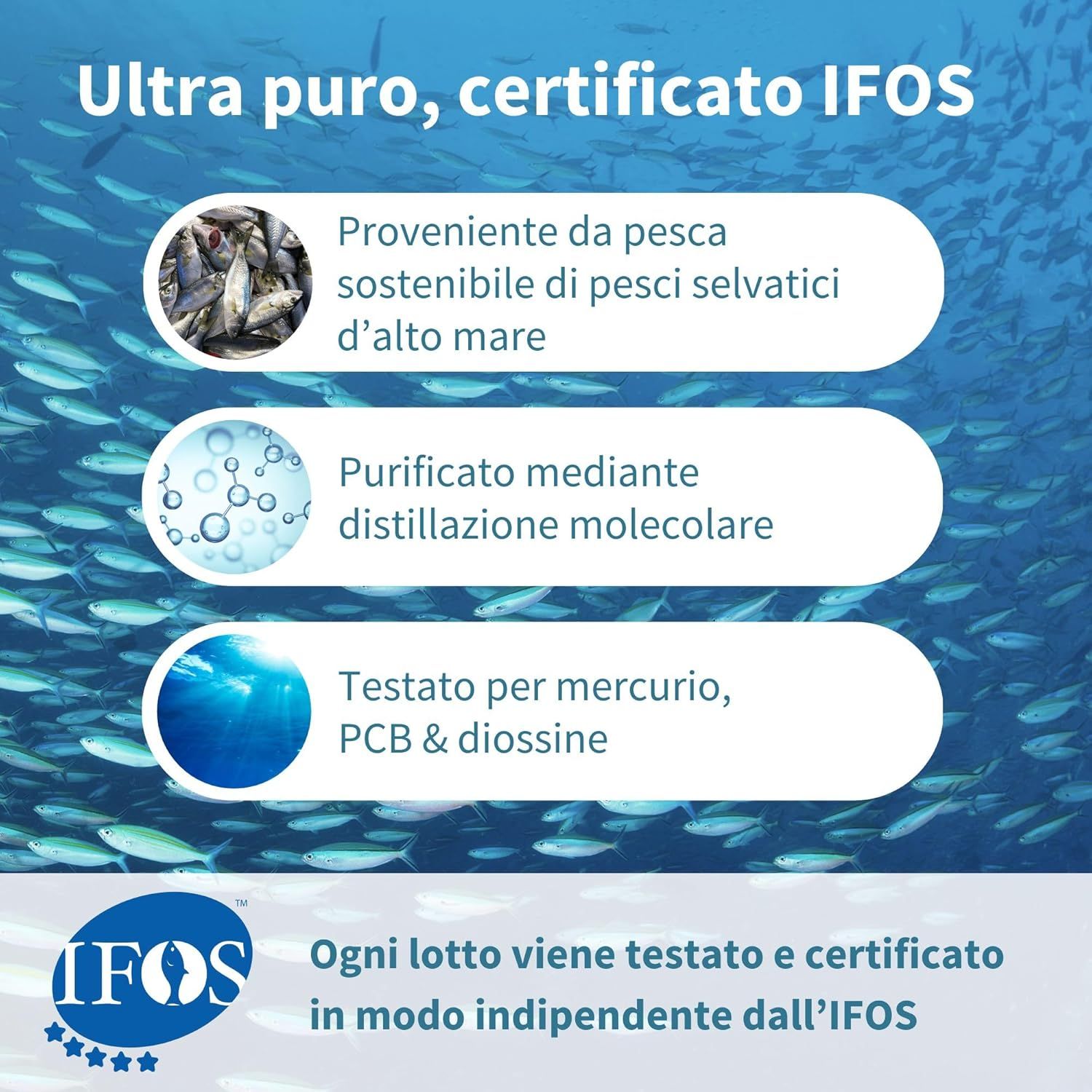 Flacone di olio di pesce selvatico Igennus Omega-3, 1360mg, 1000mg EPA & DHA, con Astaxantina. 180 capsule.