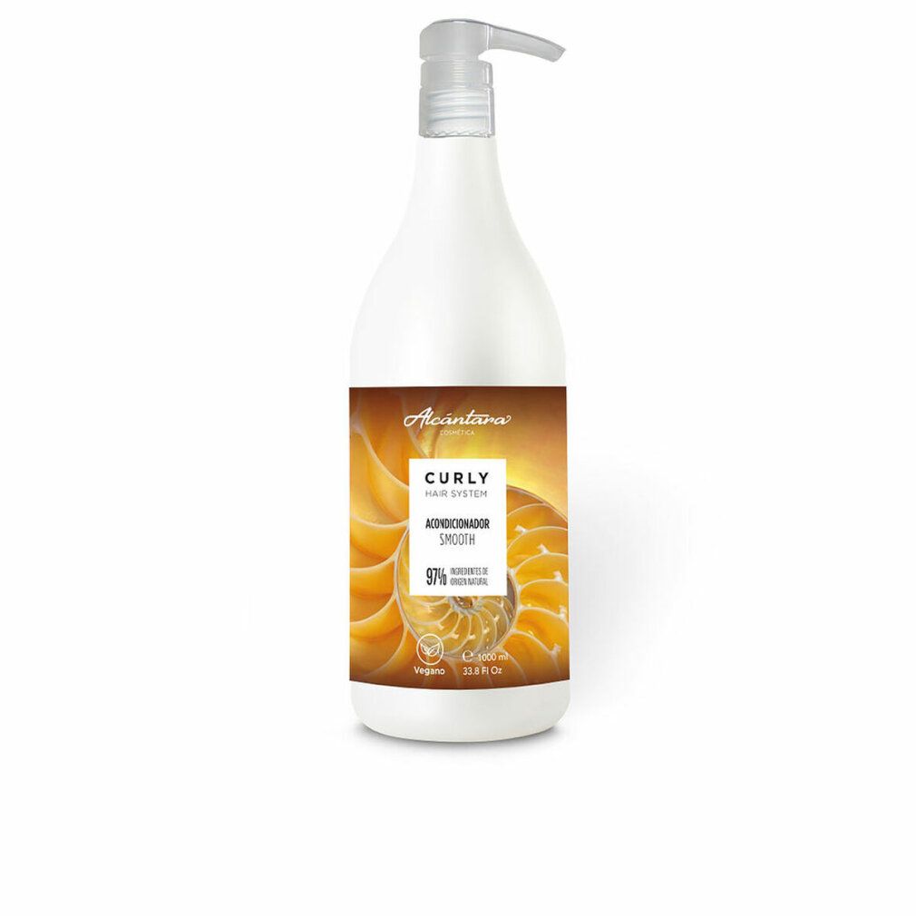 Flacone bianco con etichetta marrone. Scritta: Curly Hair System Smooth Conditioner. Con dispenser. Vegano.