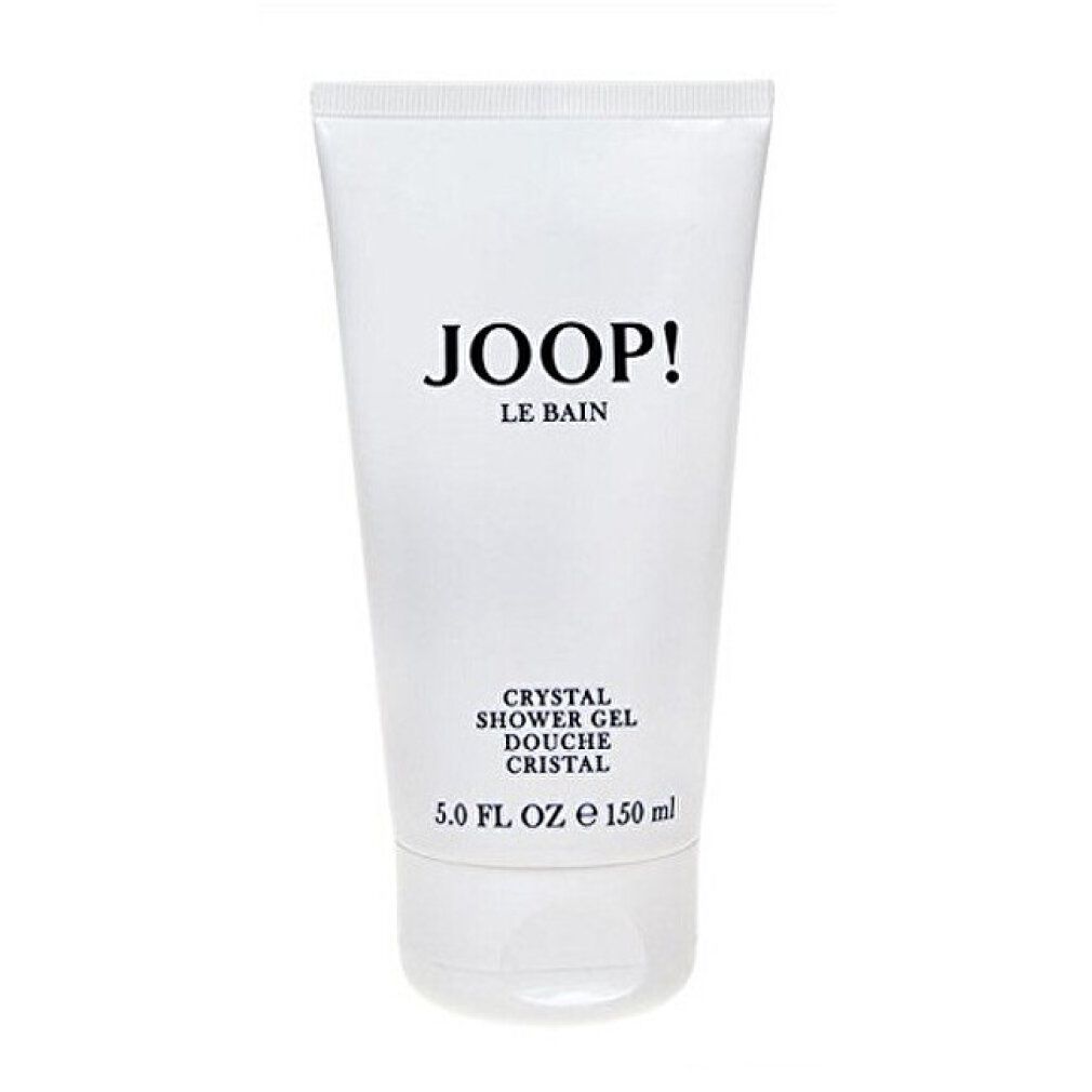 Tubo di Joop! Le Bain Crystal Shower Gel. Tubo bianco con testo nero. JOOP! e nome del prodotto.