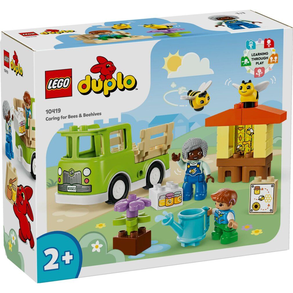 Set LEGO DUPLO. Include camion verde, personaggi, alveare, fiori, annaffiatoio e api. Età: 2+.