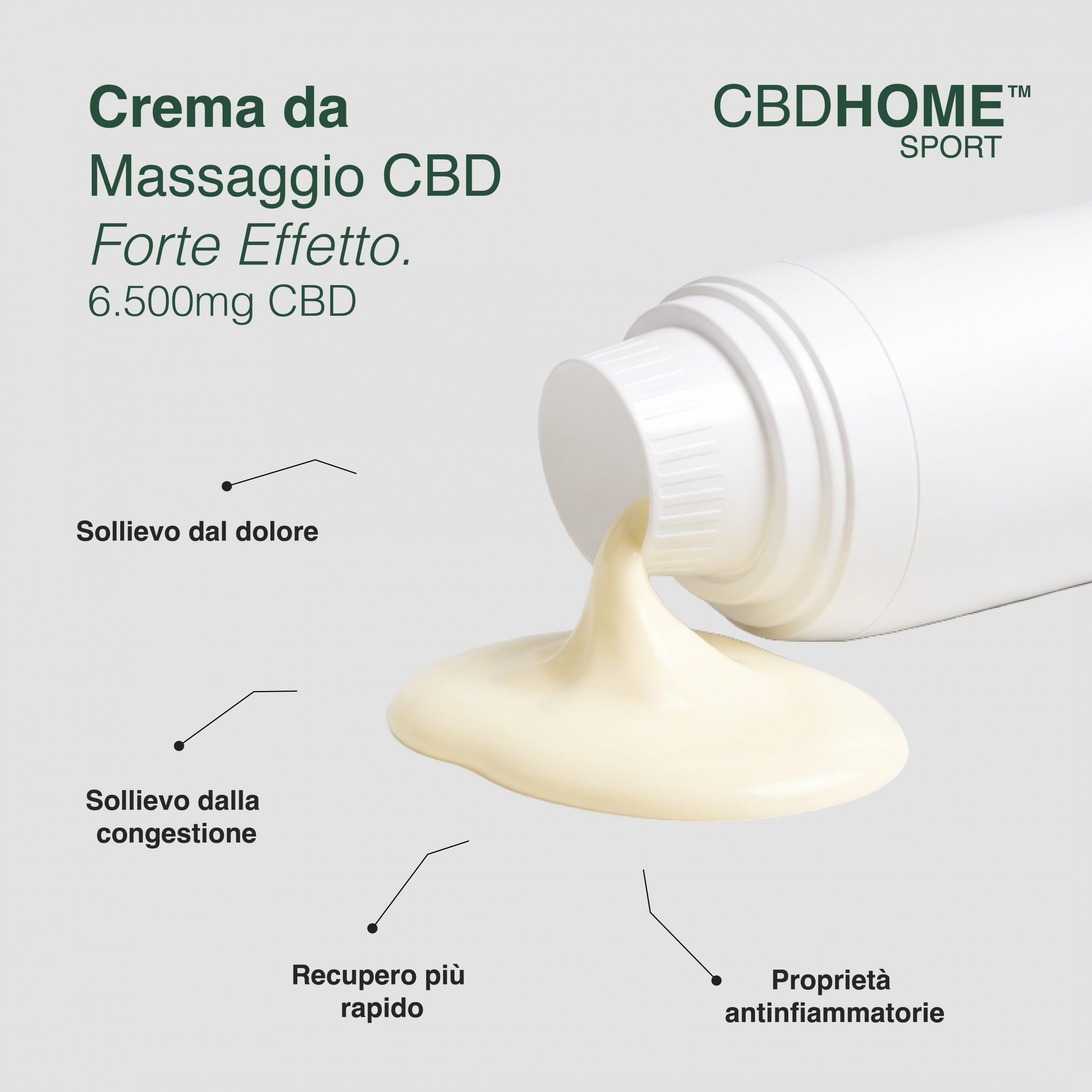 Crema da massaggio CBDHOME Sport: Effetto forte, 6500mg di CBD. Allevia il dolore, favorisce il recupero, antinfiammatorio.