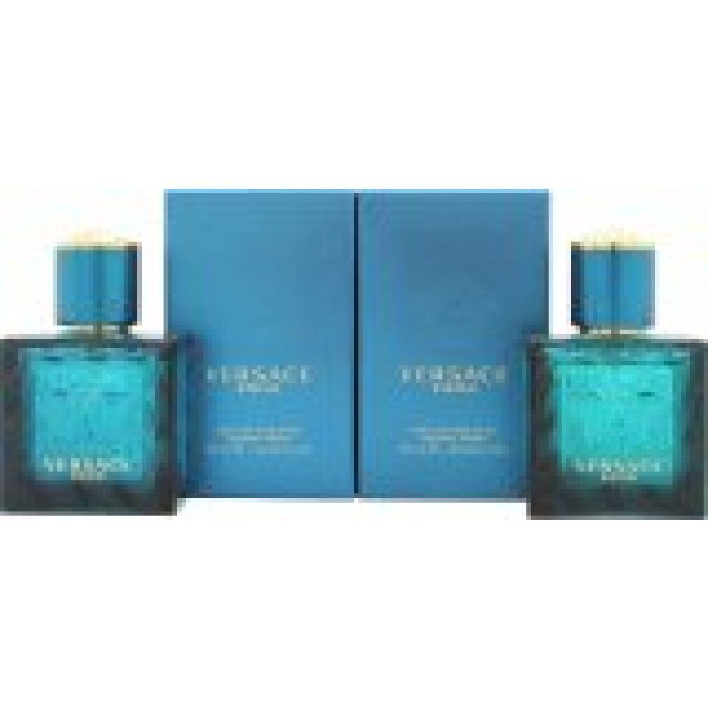 Due flaconi blu e due confezioni blu. Scritta: VERSACE EROS.