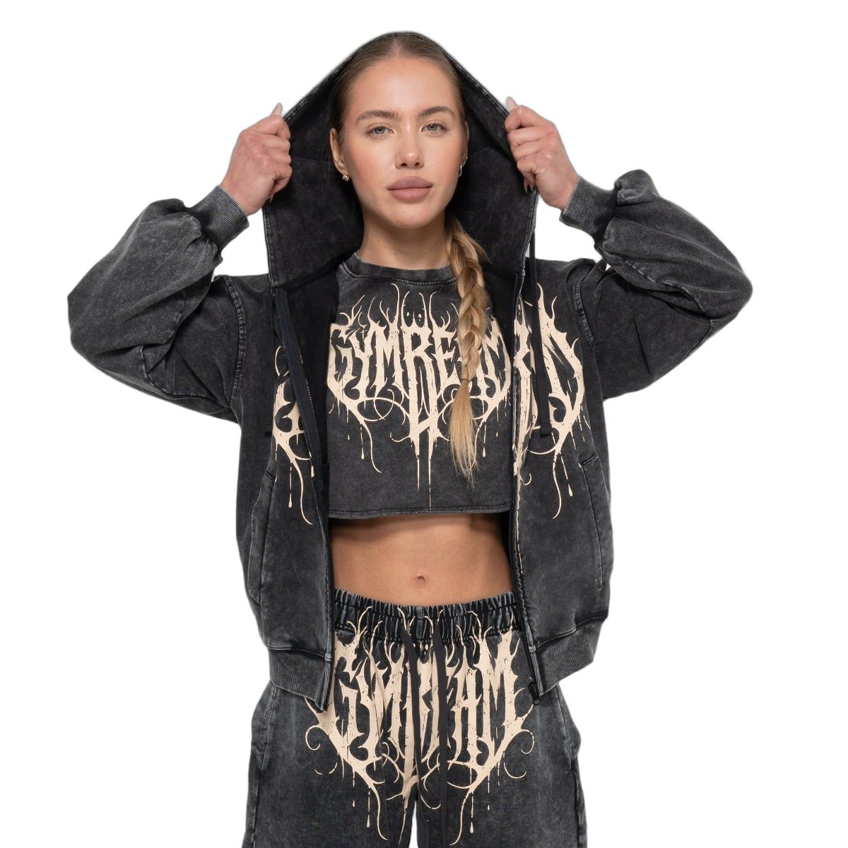 GymBeam Felpa donna oversize con cappuccio e zip Abyss Charcoal