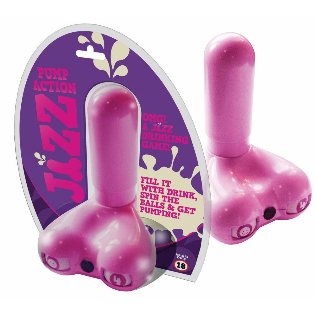 Gioco da bere rosa con azione a pompa, confezionato e uno accanto.