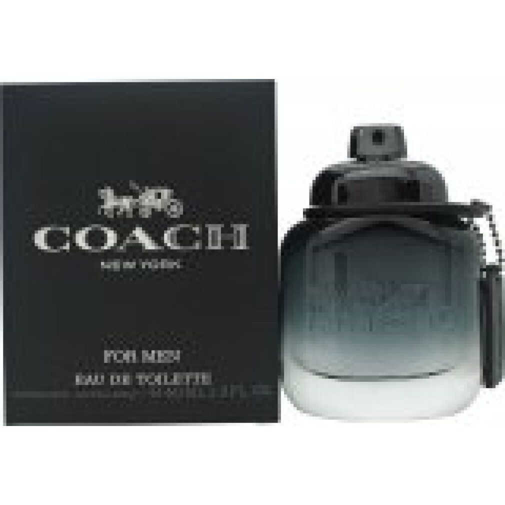 Flacone e confezione. Flacone con tappo nero e ciondolo. Confezione con logo e testo COACH NEW YORK.