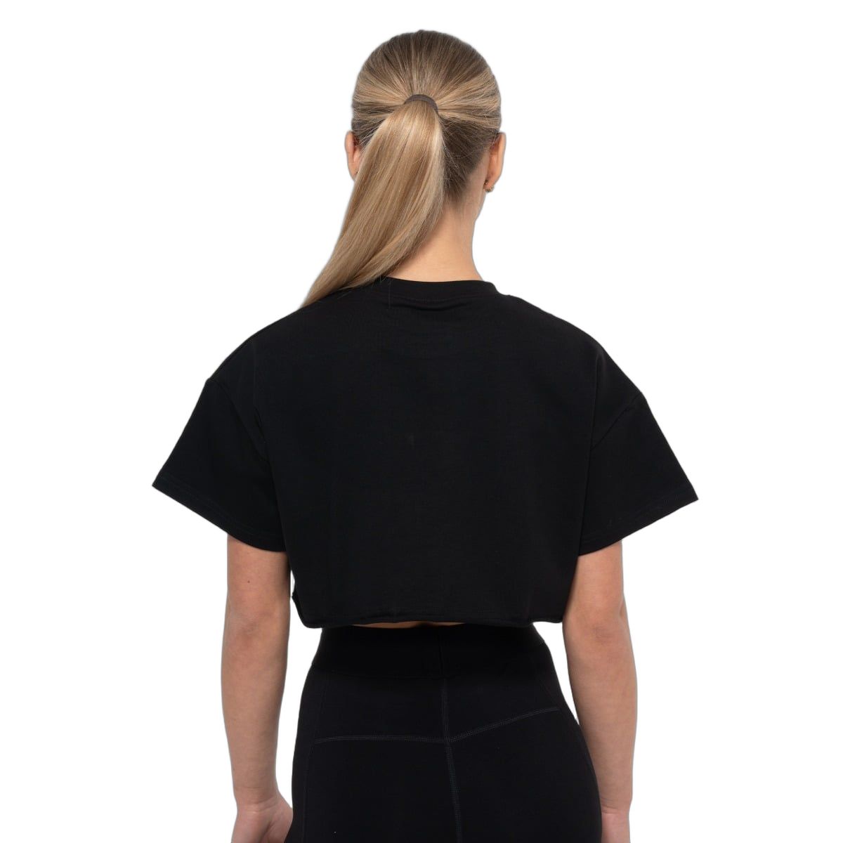 GymBeam Crop top donna oversize in cotone Thrive nero a manica corta