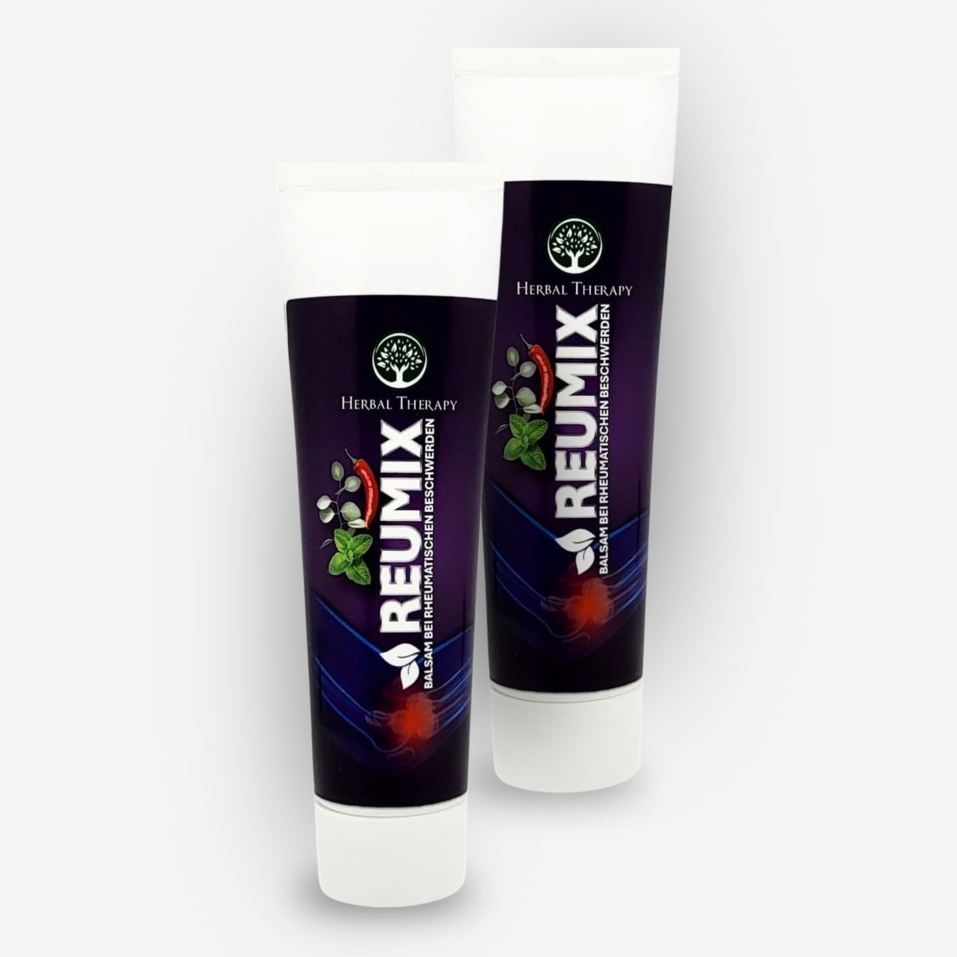 Due tubetti del balsamo Artix con arnica e 18 erbe. La confezione mostra una figura umana con articolazioni doloranti.