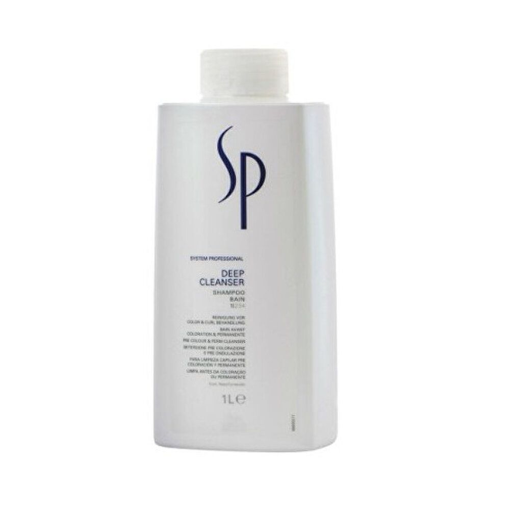 Flacone bianco sp Deep Cleanser Shampoo, 1L. Logo System Professional in alto.