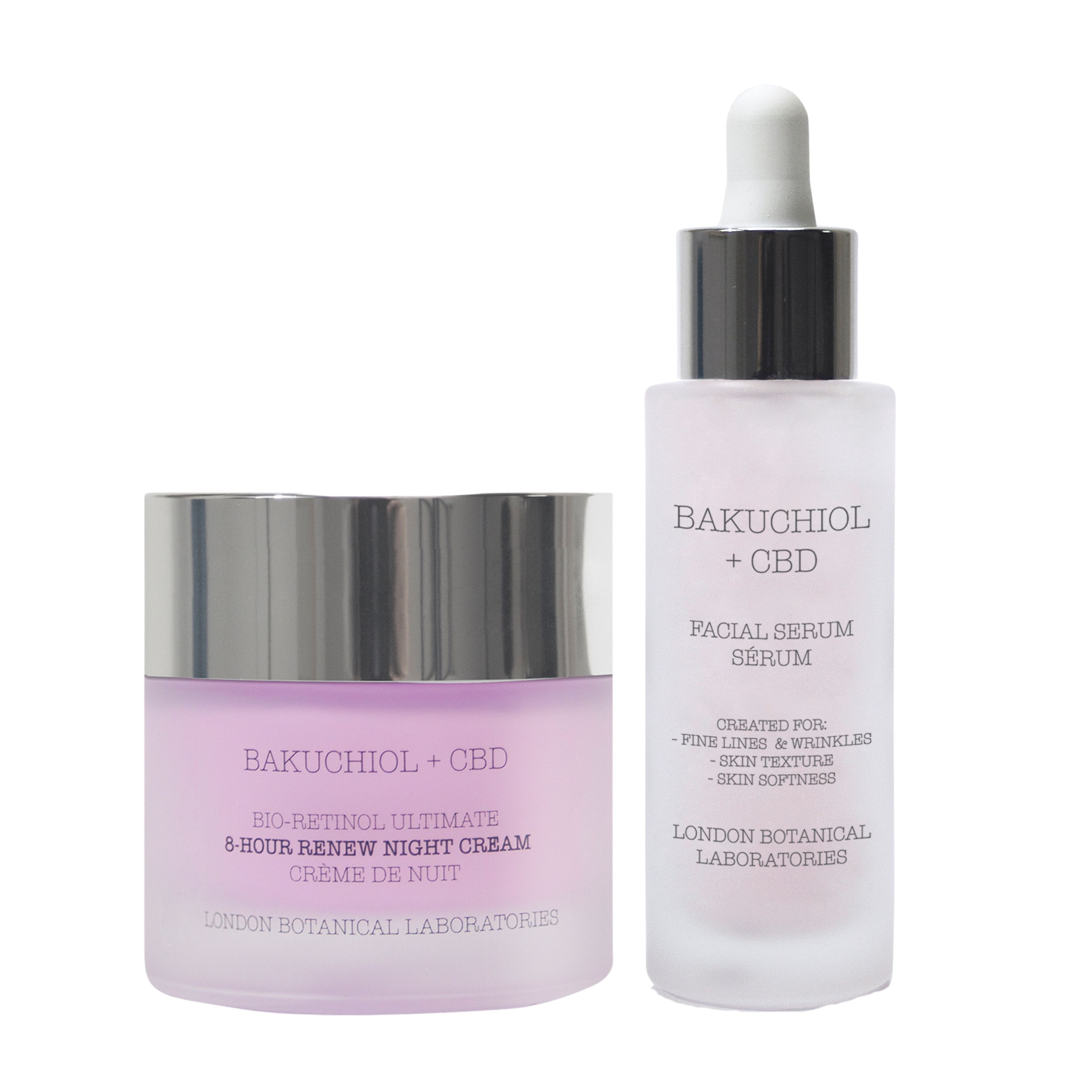 Crema notte e siero viso London Botanical Laboratories Bakuchiol + CBD.