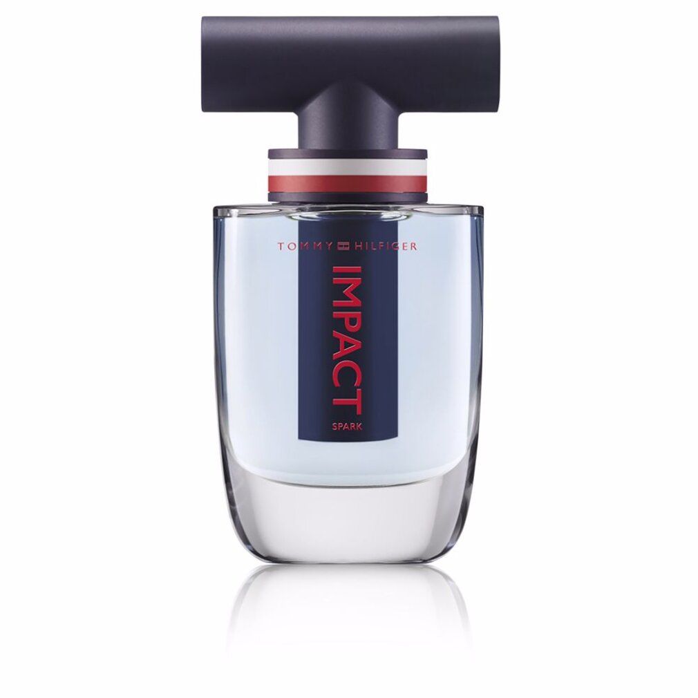 Tommy Hilfiger Impact Spark Eau de Toilette. Flacone. Blu, rosso e bianco.