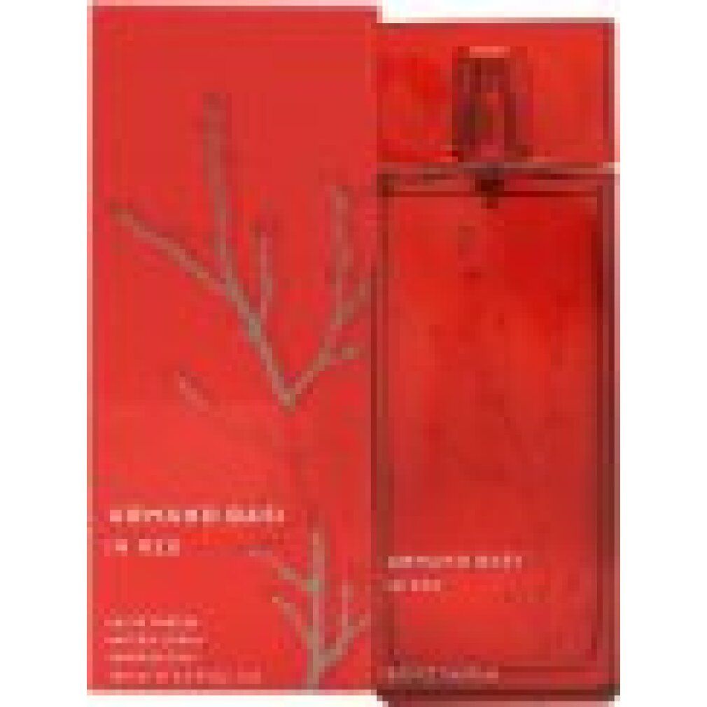 Flacone e scatola rossi. Scritta: Armand Basi In Red. Design ramo grigio. Eau de Parfum. Confezione.