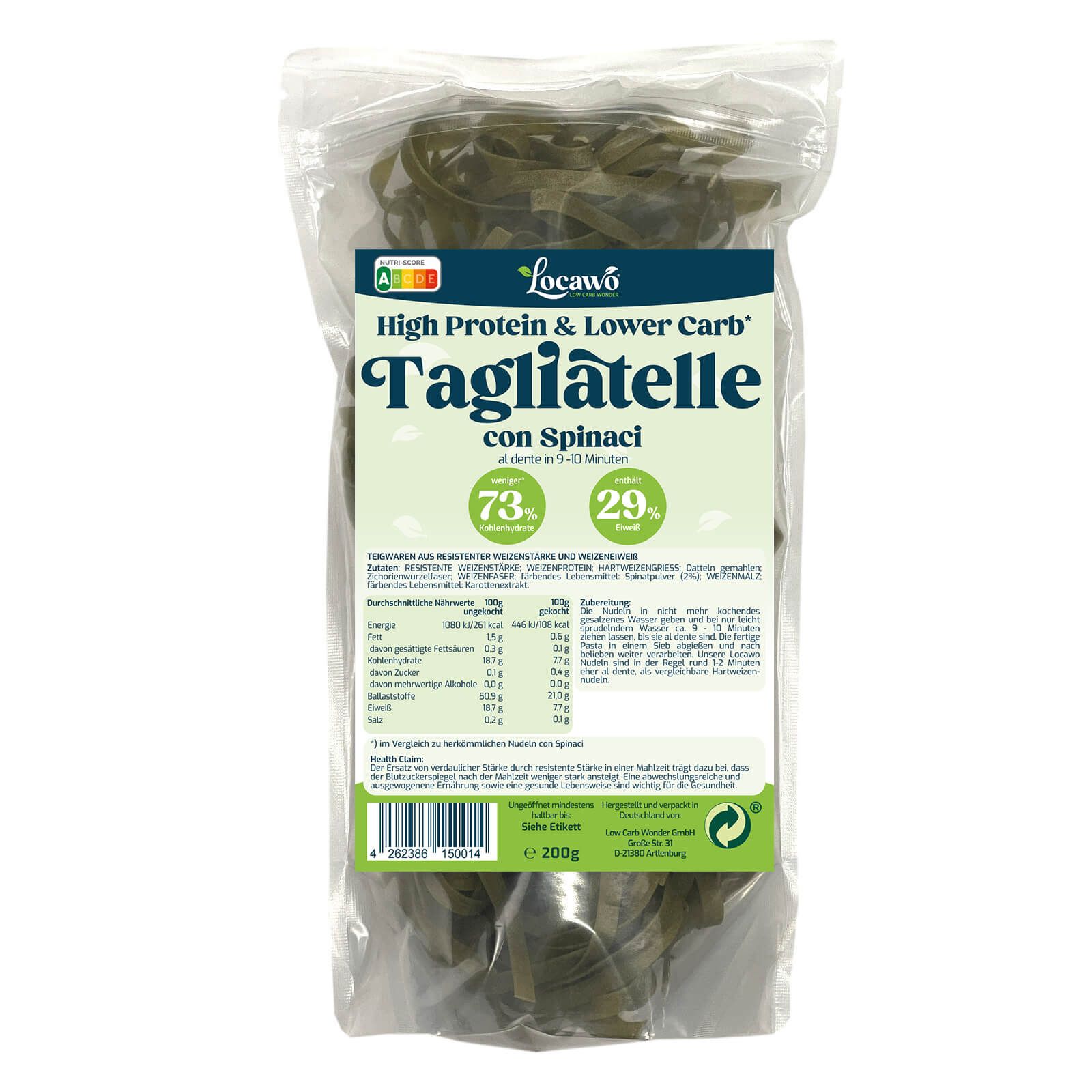 Locawo High Protein & Low Carb Tagliatelle con Spinaci