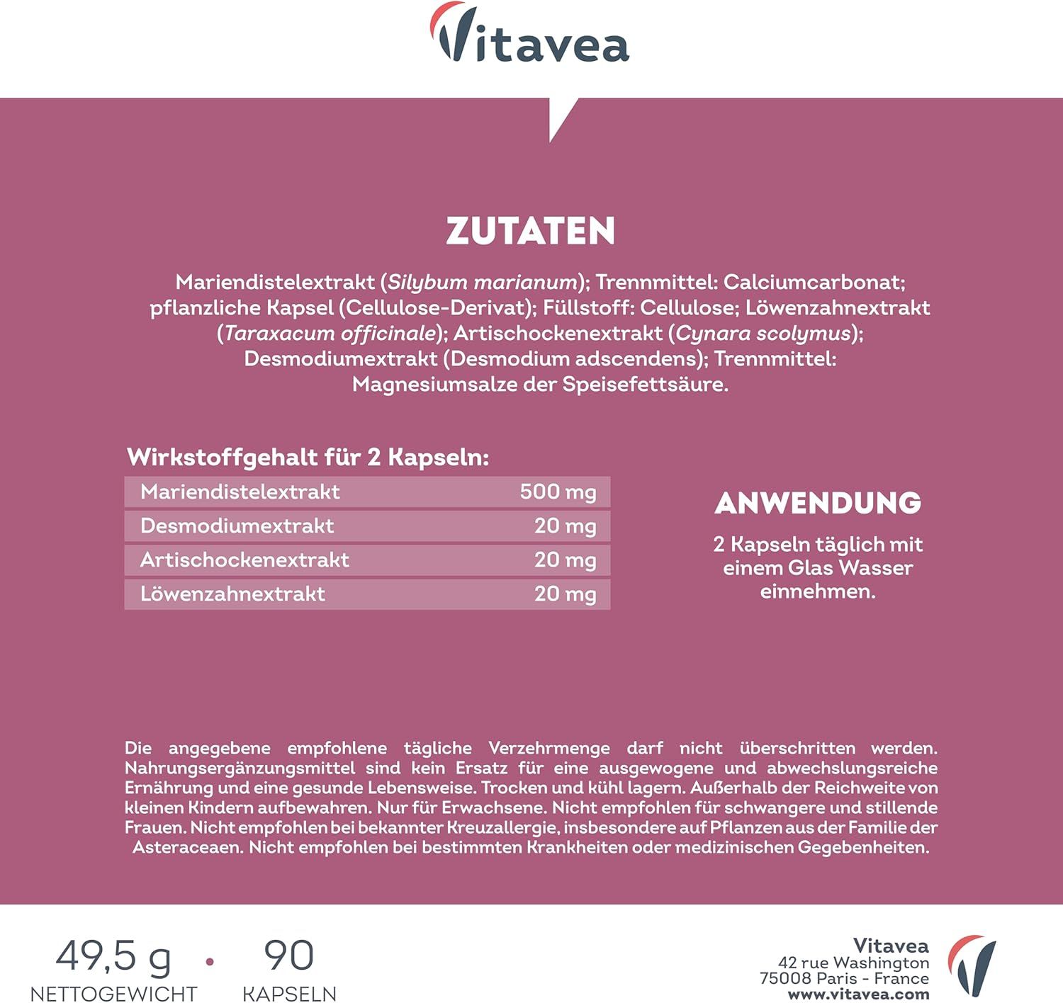 Testo: Ingredienti, contenuto di principio attivo, uso. Cardo Mariano, Desmodio, Carciofo, Tarassaco. 2 capsule al giorno.