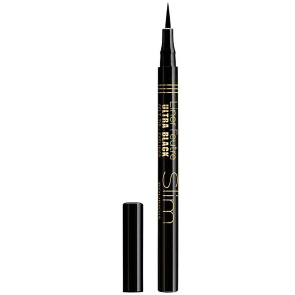 Eyeliner nero con cappuccio rimosso. Scritta "Liner Feutre Ultra Black Slim".