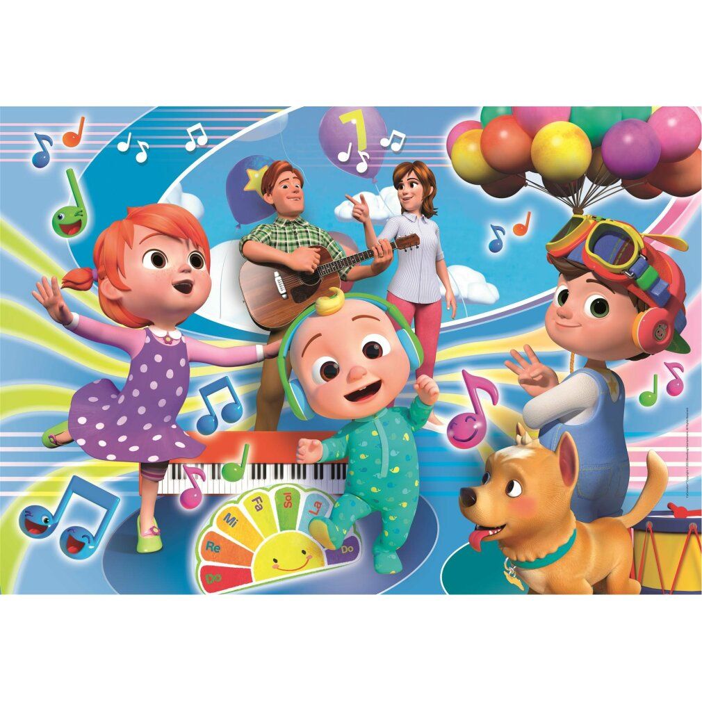 Puzzle Clementoni CoComelon assemblato. Soggetto: personaggi con note musicali e palloncini. Senza confezione.