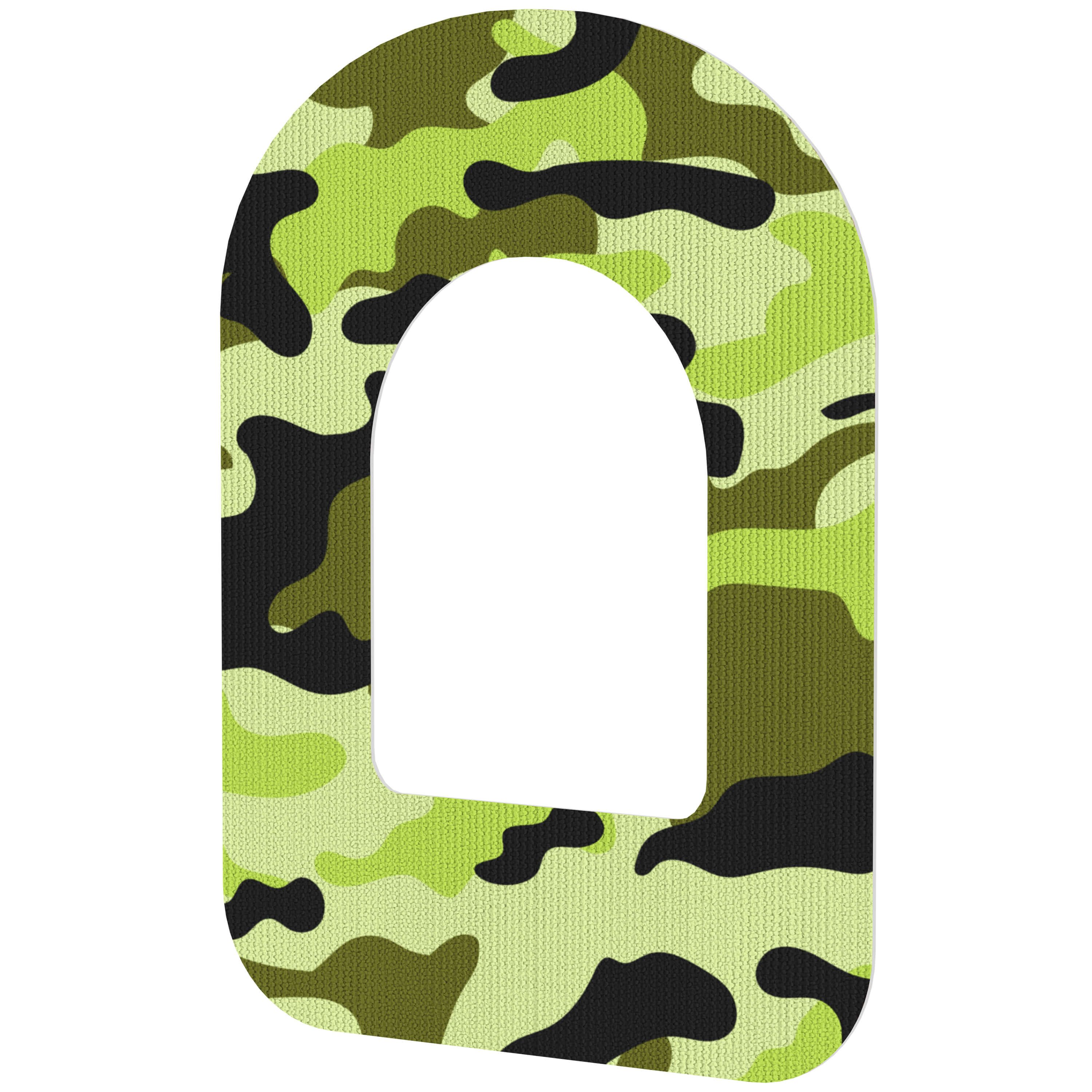 Cerotto ad anello con motivo mimetico. Verde, nero e beige. Forma rettangolare con angoli arrotondati.