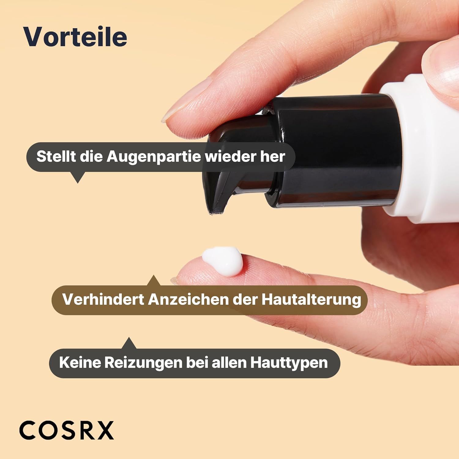 Flacone spray COSRX Advanced Snail Peptide Eye Cream con pompa nera e tappo trasparente.