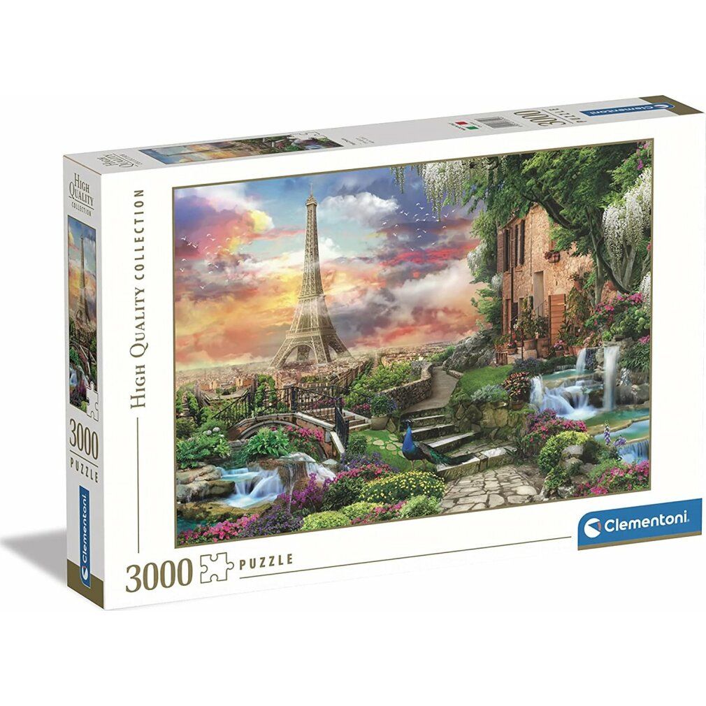 Scatola di puzzle con la Torre Eiffel e un paesaggio. Marca: Clementoni. 3000 pezzi. Collezione di alta qualità.