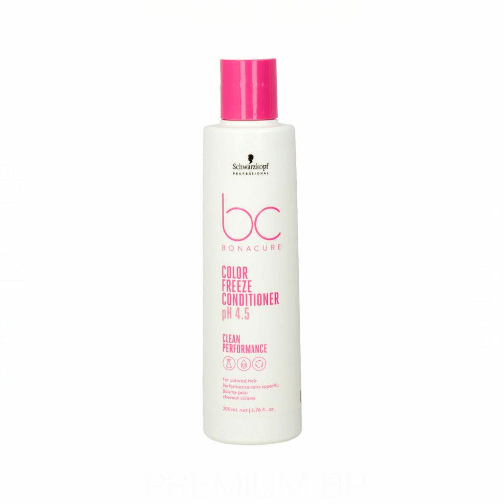 Flacone bianco con tappo rosa. Scritta: BC Bonacure Color Freeze Conditioner pH 4.5. Cura dei capelli professionale.