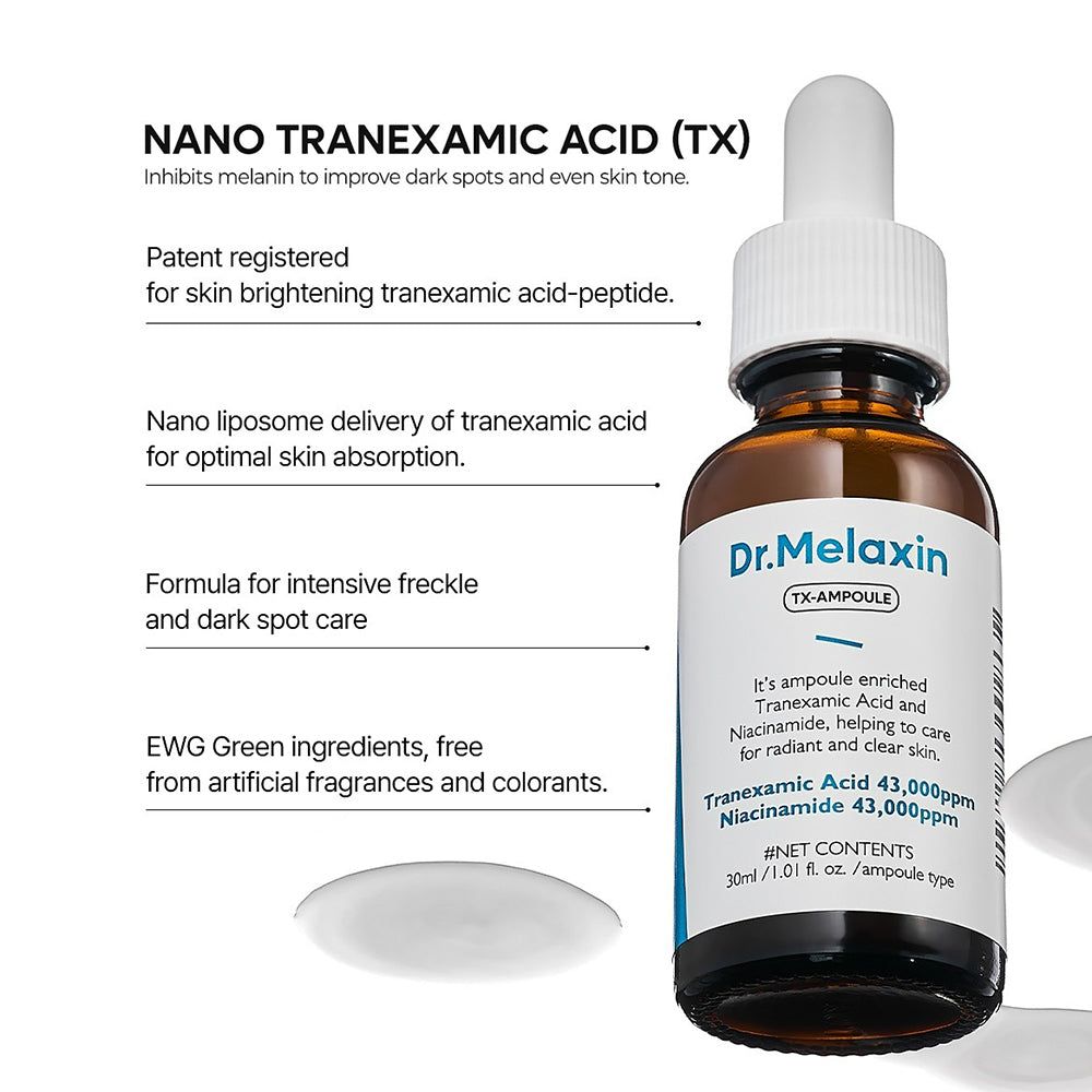 Dr. Melaxin TX Fiala con contagocce. Formula per la cura intensiva delle macchie con acido tranexamico.