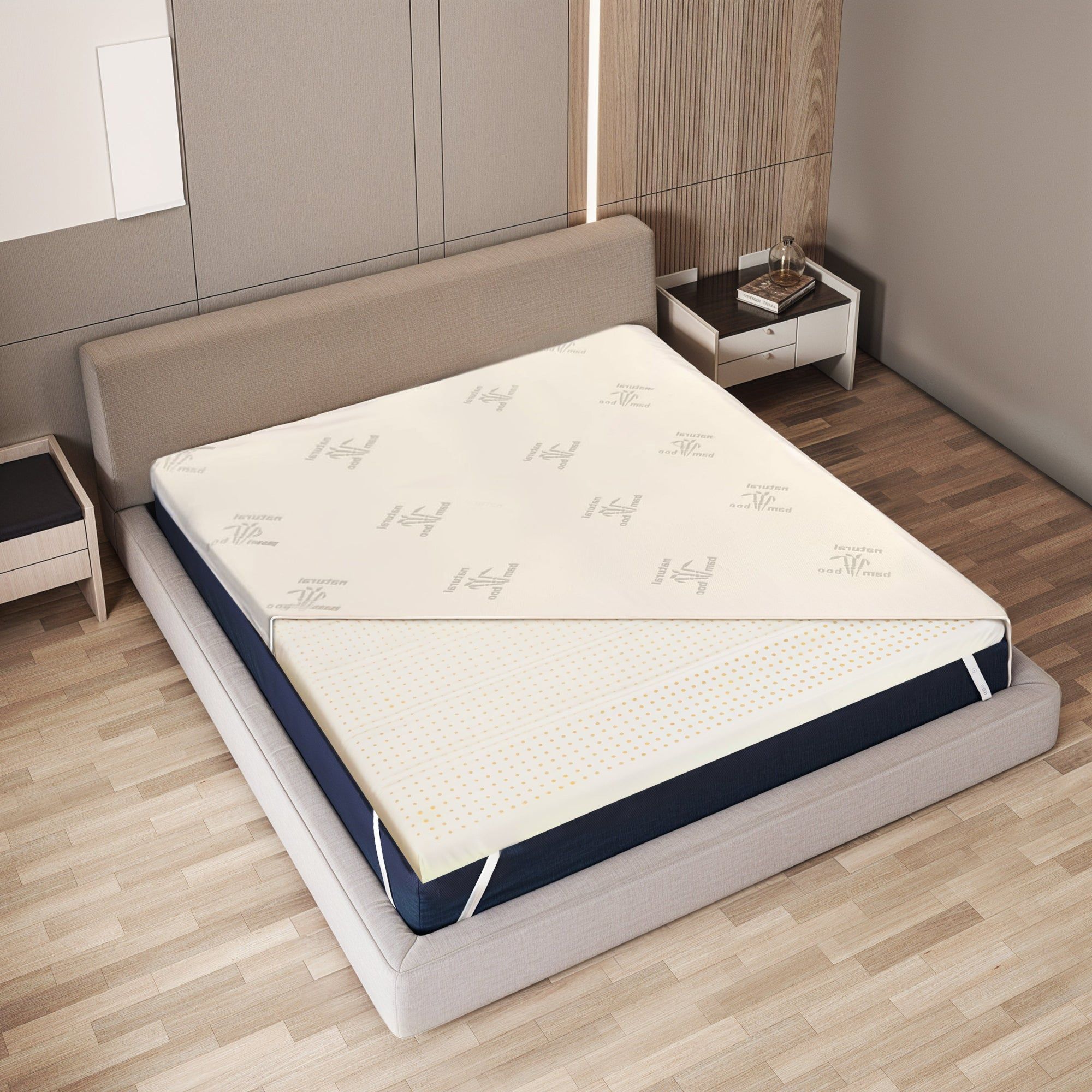 The White Stone Topper Matrimoniale 165x195 cm in Lattice Naturale, Sfoderabile 5 cm