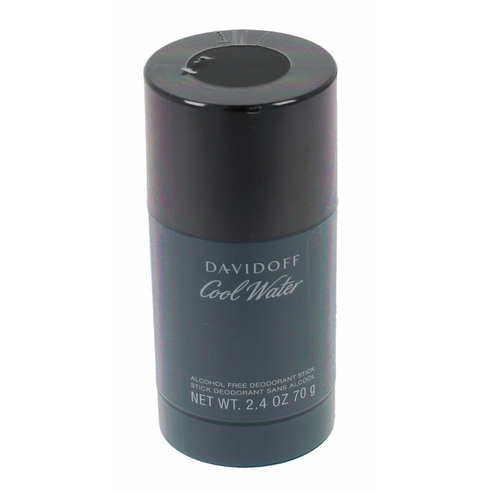 Davidoff Cool Water Deodorant Stick. Confezione grigia con coperchio nero. Scritta: Cool Water. Peso netto 70g.
