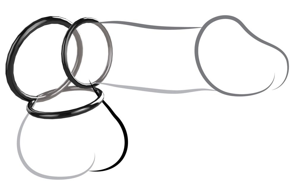 Illustrazione: Tre anelli neri su un pene e testicoli stilizzati.