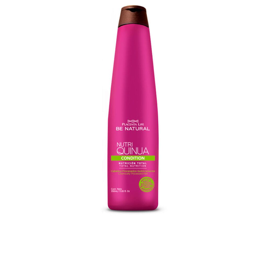 Flacone rosa con tappo marrone. Testo: Be Natural Nutri Quinoa Condition.