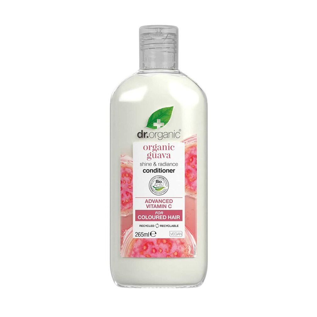 Flacone di balsamo Dr. Organic Guava per capelli colorati. Con vitamina C. Riciclabile. Vegano.