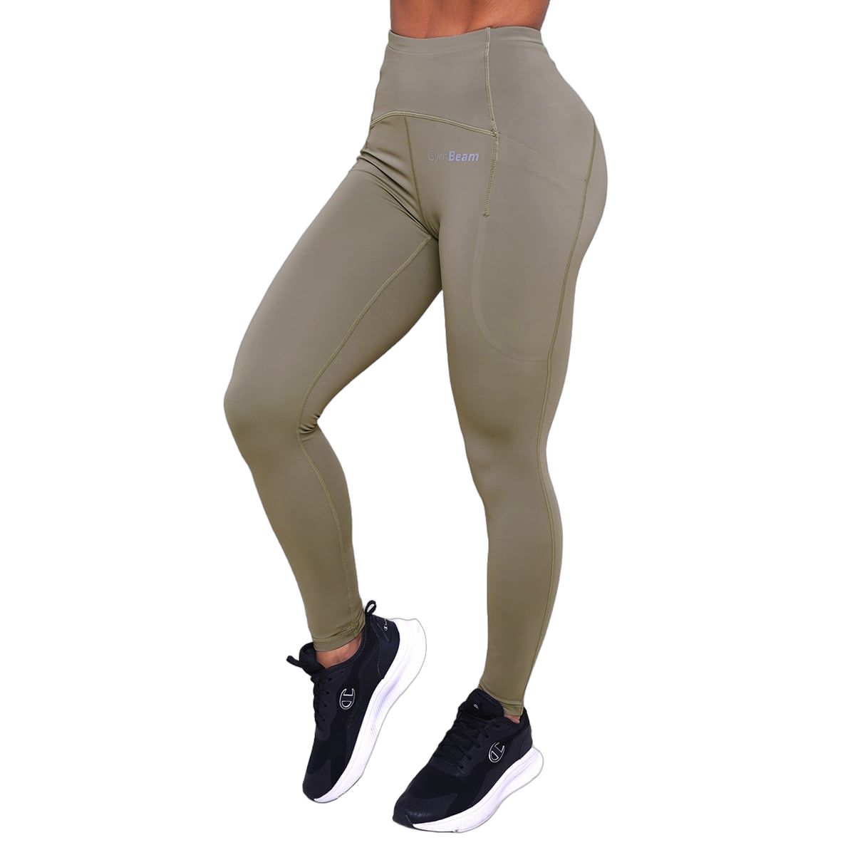 GymBeam Leggings donna Pulse Running con coulisse, tasche e dettagli riflettenti Vetiver