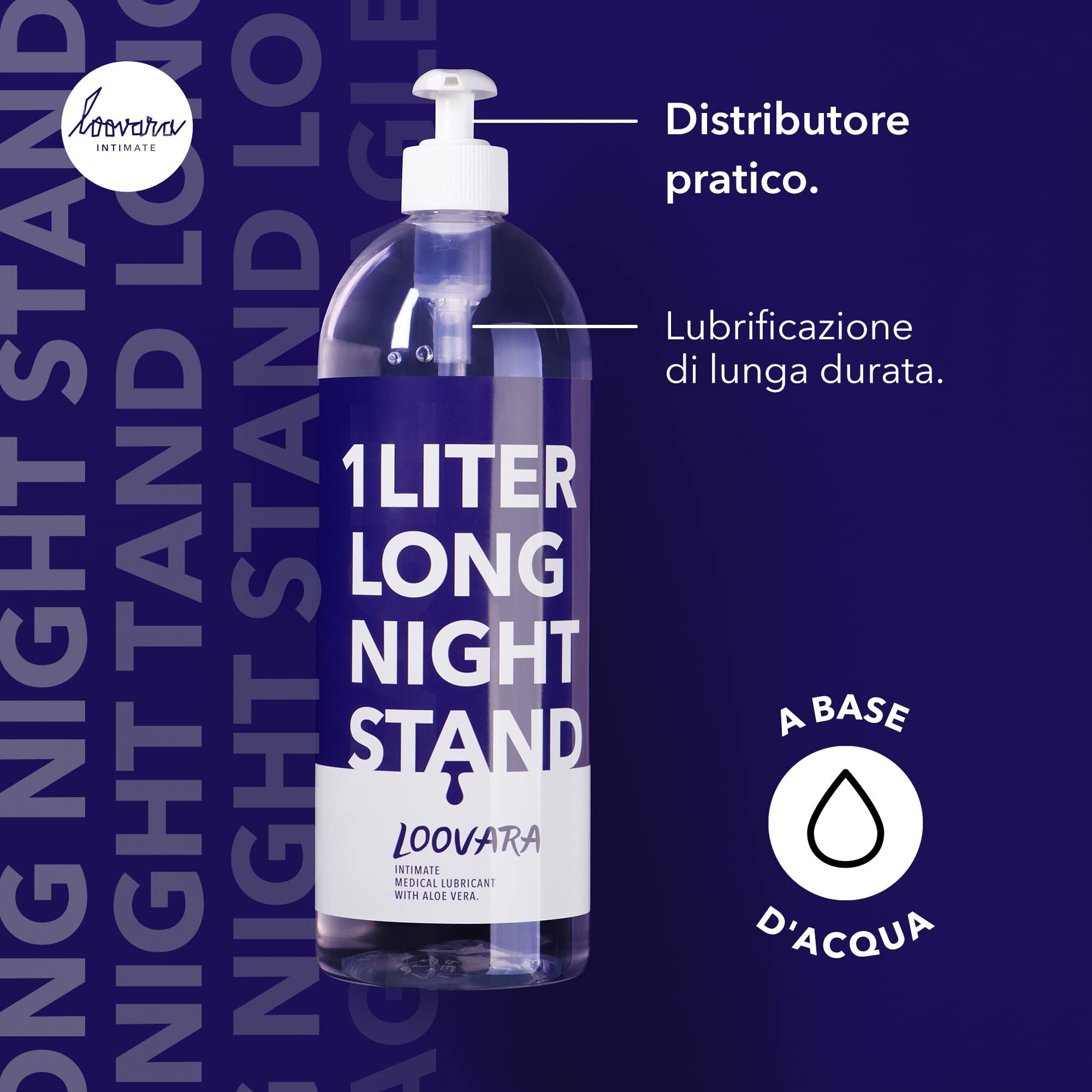 LOOVARA 1 Litro Long Night Stand lubrificante con dispenser a pompa. Formula a base d'acqua.